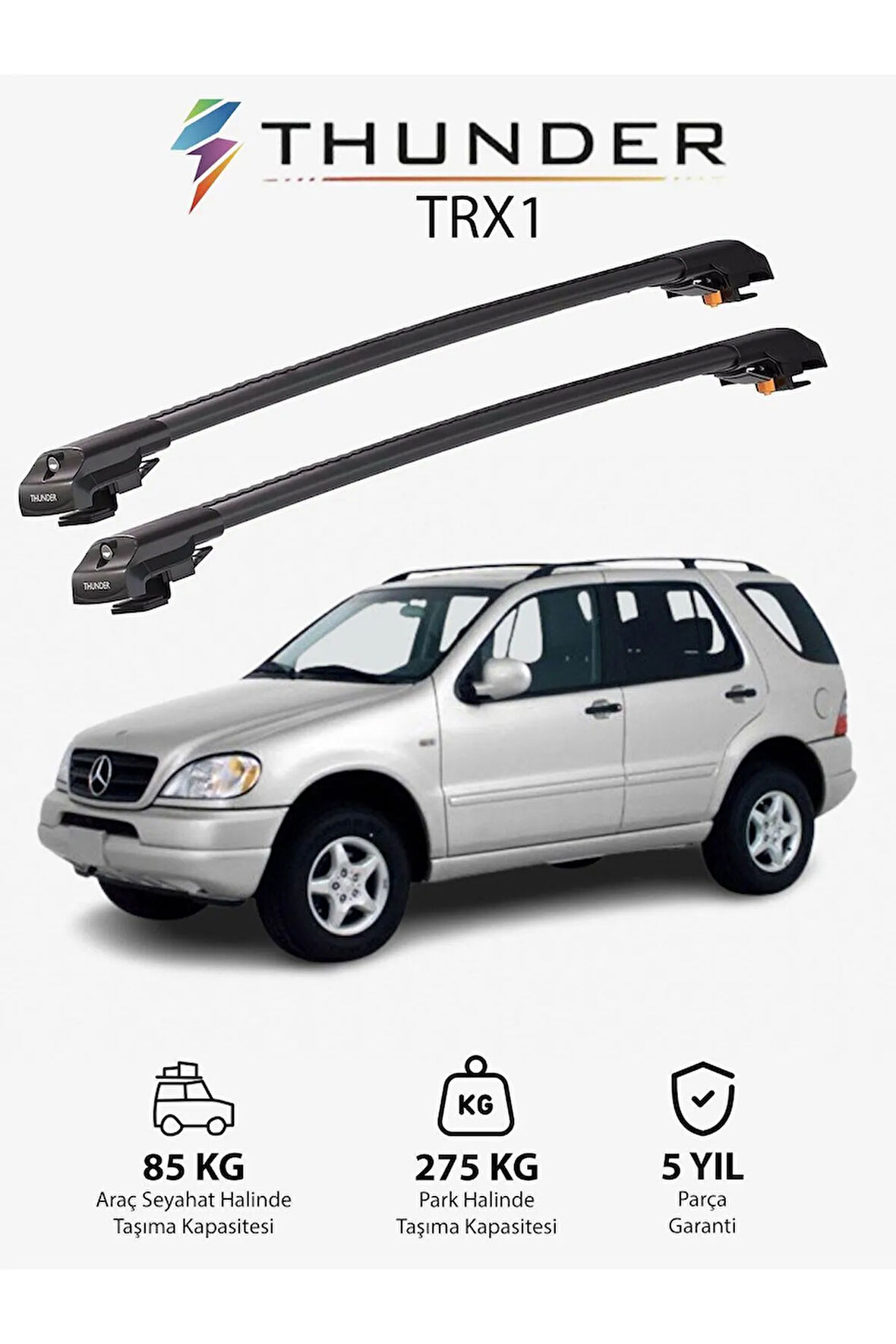 MERCEDES-BENZ M-CLASS 1998-2005 TRX1 Thunder Carrier Kilitli Ara Atkı Taşıyıcı Tavan Barı Gri