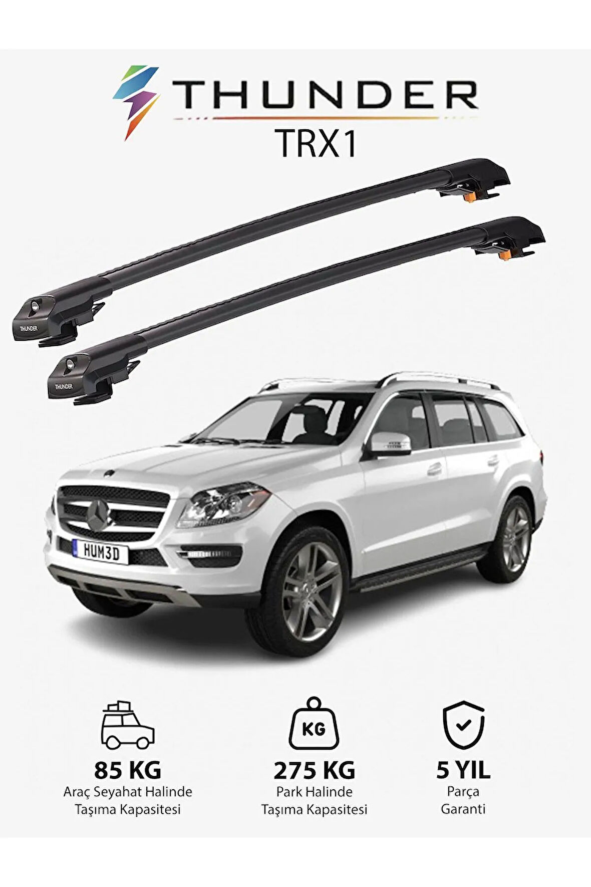 MERCEDES-BENZ GL-CLASS 2013-2019 TRX1 Thunder Carrier Kilitli Ara Atkı Taşıyıcı Tavan Barı Gri