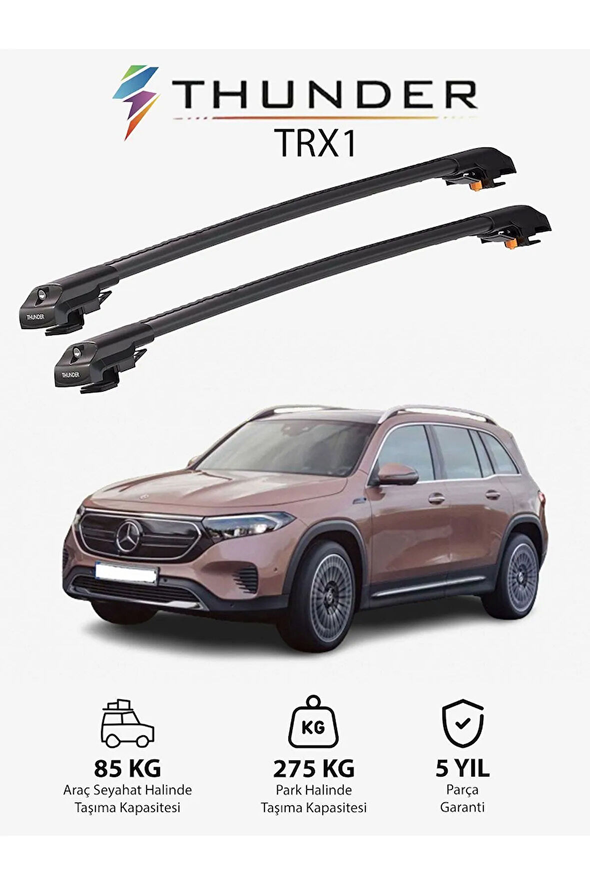 MERCEDES-BENZ EQB 2021-Sonrası TRX1 Thunder Carrier Kilitli Ara Atkı Taşıyıcı Tavan Barı Gri