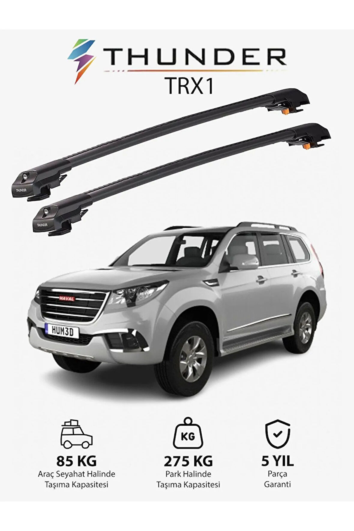 GREAT WALL HAVAL H9 2015-Sonrası TRX1 Thunder Carrier Kilitli Ara Atkı Taşıyıcı Tavan Barı Gri