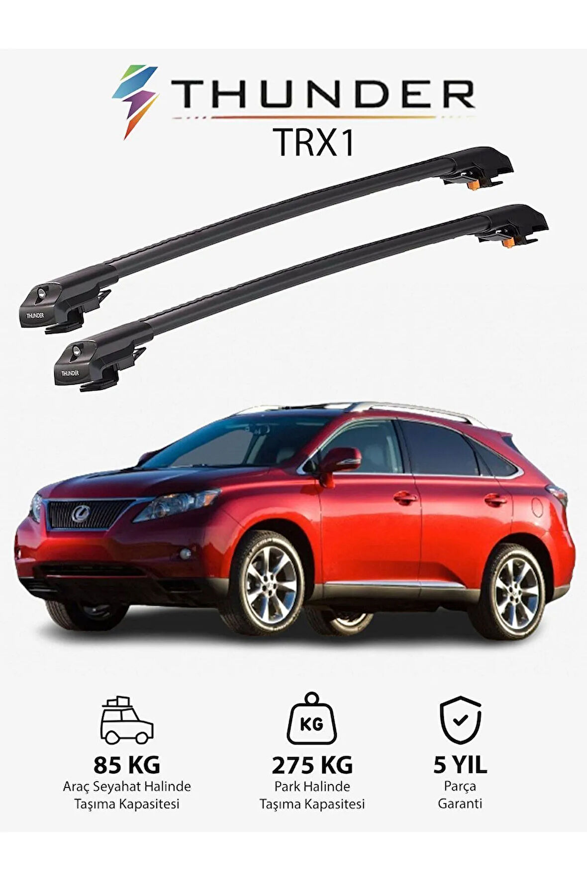 LEXUS RX 2010-2015 TRX1 Thunder Carrier Kilitli Ara Atkı Taşıyıcı Tavan Barı Gri
