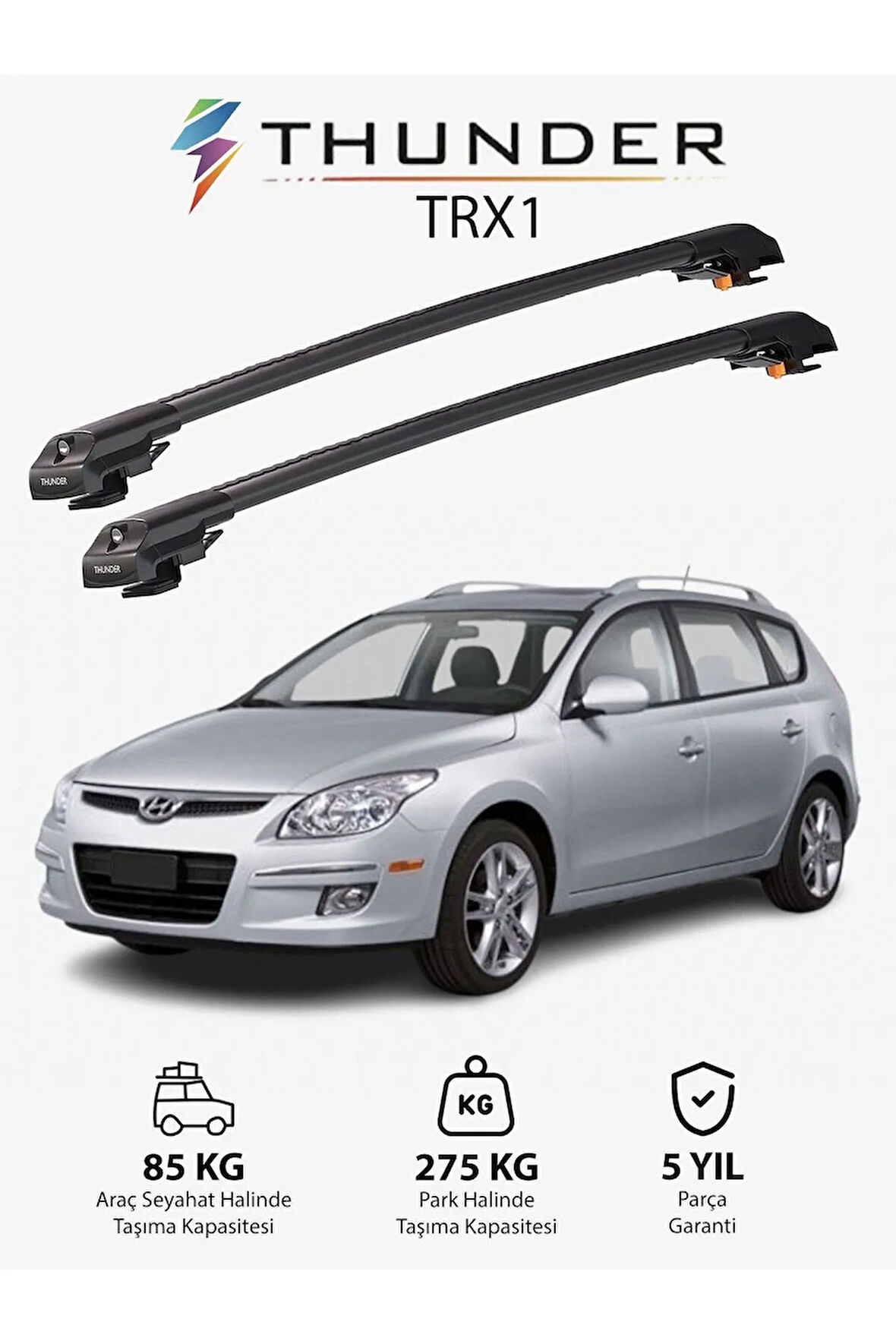 HYUNDAI ELANTRA TOURING 2007-2011 TRX1 Thunder Carrier Kilitli Ara Atkı Taşıyıcı Tavan Barı Gri