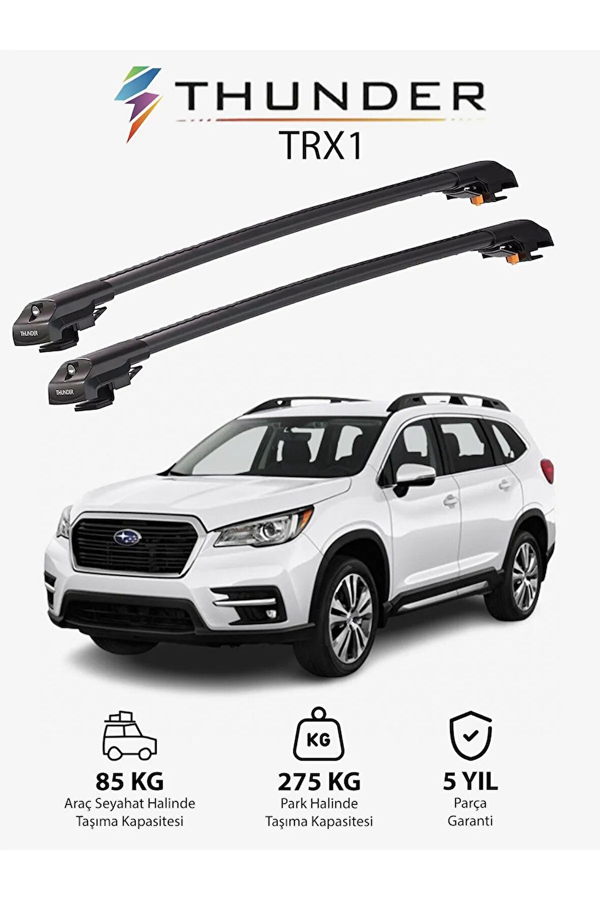SUBARU ASCENT 2019-Sonrası TRX1 Thunder Carrier Kilitli Ara Atkı Taşıyıcı Tavan Barı Gri