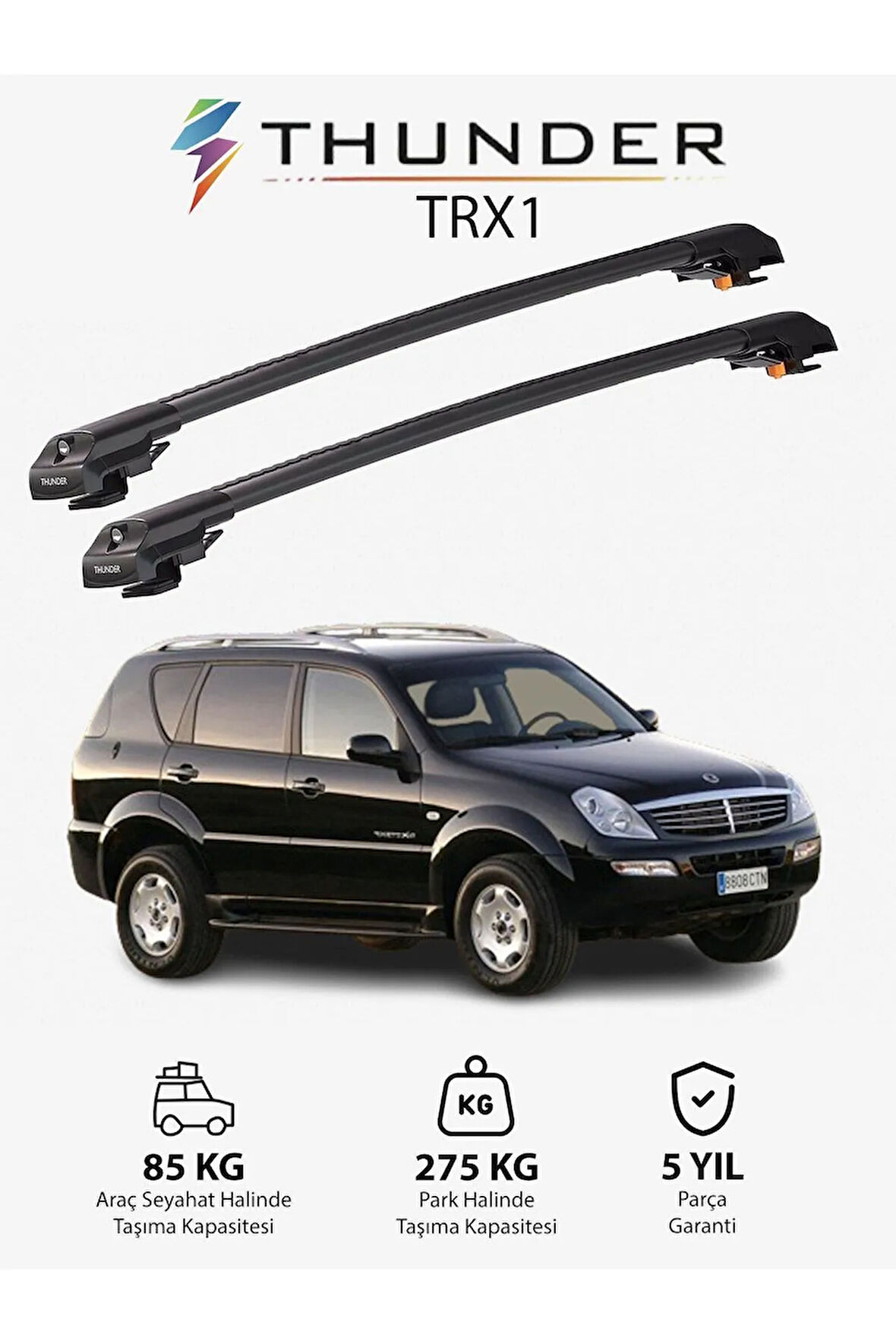 SSANGYONG REXTON 2001-2005 TRX1 Thunder Carrier Kilitli Ara Atkı Taşıyıcı Tavan Barı Gri