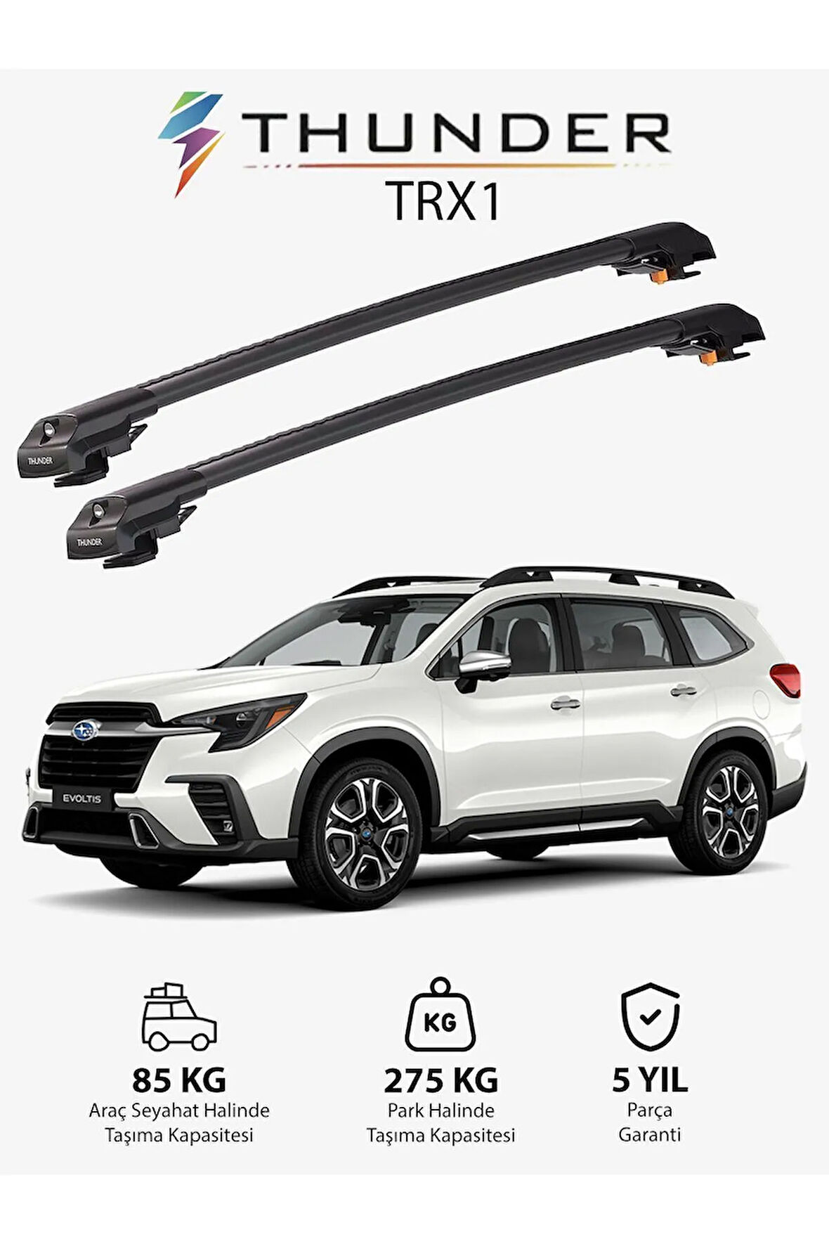 SUBARU EVOLTIS 2020-Sonrası TRX1 Thunder Carrier Kilitli Ara Atkı Taşıyıcı Tavan Barı Gri