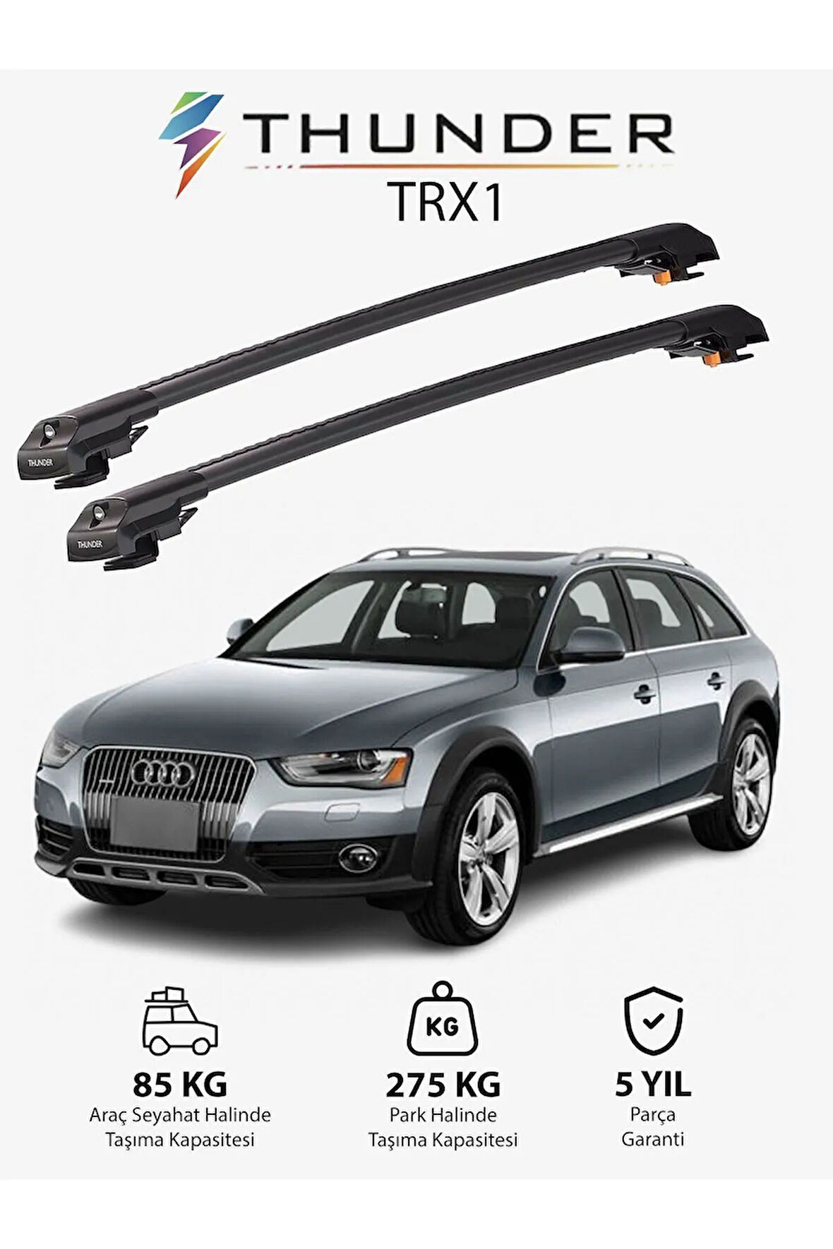 AUDI A4 ALLROAD 2008-2015 TRX1 Thunder Carrier Kilitli Ara Atkı Taşıyıcı Tavan Barı Siyah