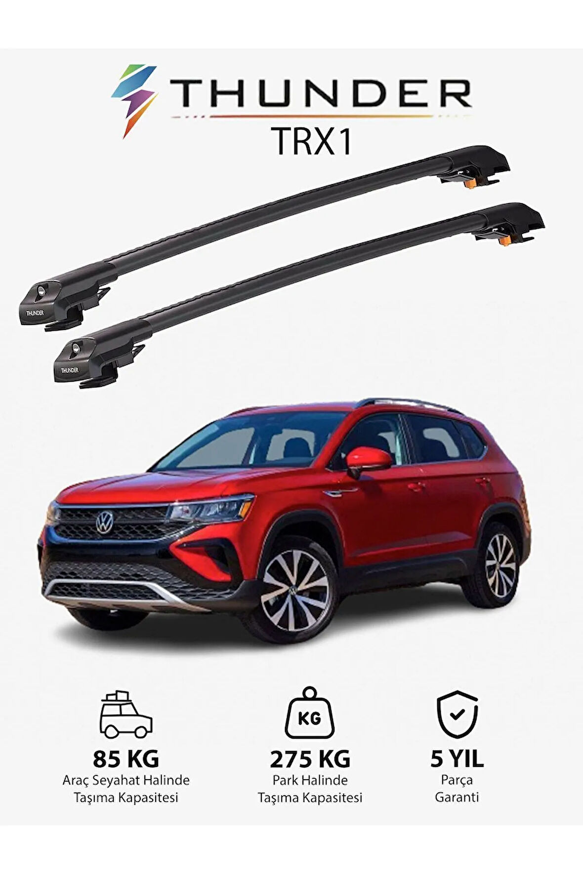 VOLKSWAGEN TAOS 2021-Sonrası TRX1 Thunder Carrier Kilitli Ara Atkı Taşıyıcı Tavan Barı Siyah