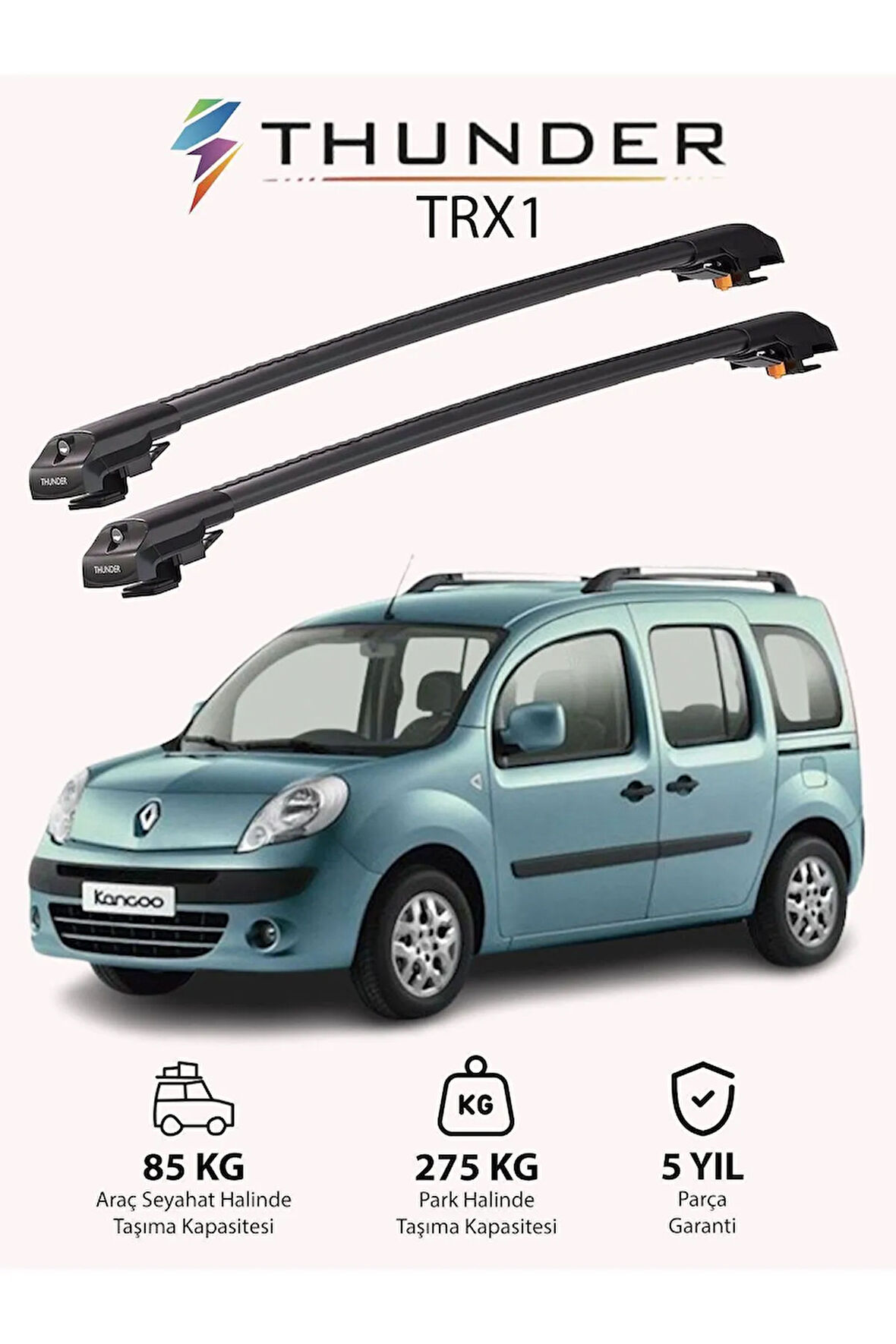 RENAULT KANGOO 2 2007-2019 TRX1 Thunder Carrier Kilitli Ara Atkı Taşıyıcı Tavan Barı Siyah