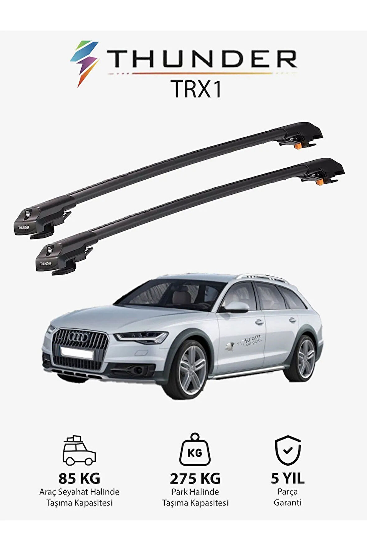 AUDI A6 ALLROAD 2012-2018 TRX1 Thunder Carrier Kilitli Ara Atkı Taşıyıcı Tavan Barı Siyah