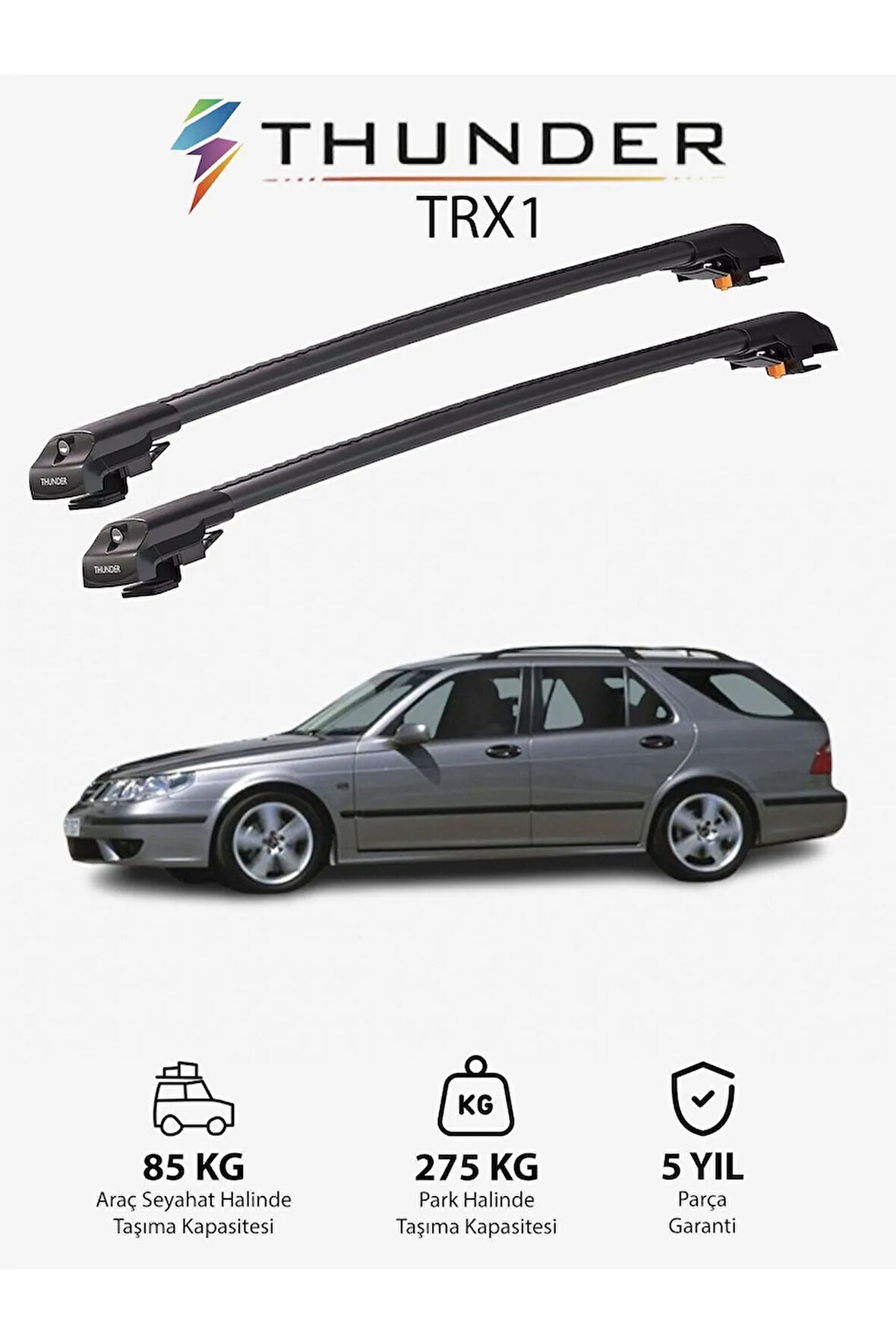 SAAB 9-5 1998-2010 TRX1 Thunder Carrier Kilitli Ara Atkı Taşıyıcı Tavan Barı Siyah