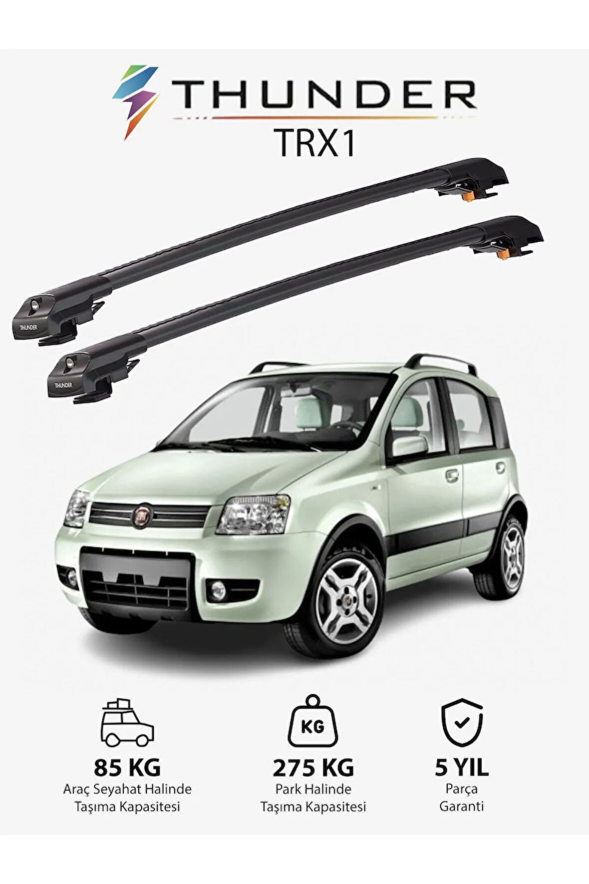 FIAT PANDA 2003-2011 TRX1 Thunder Carrier Kilitli Ara Atkı Taşıyıcı Tavan Barı Siyah