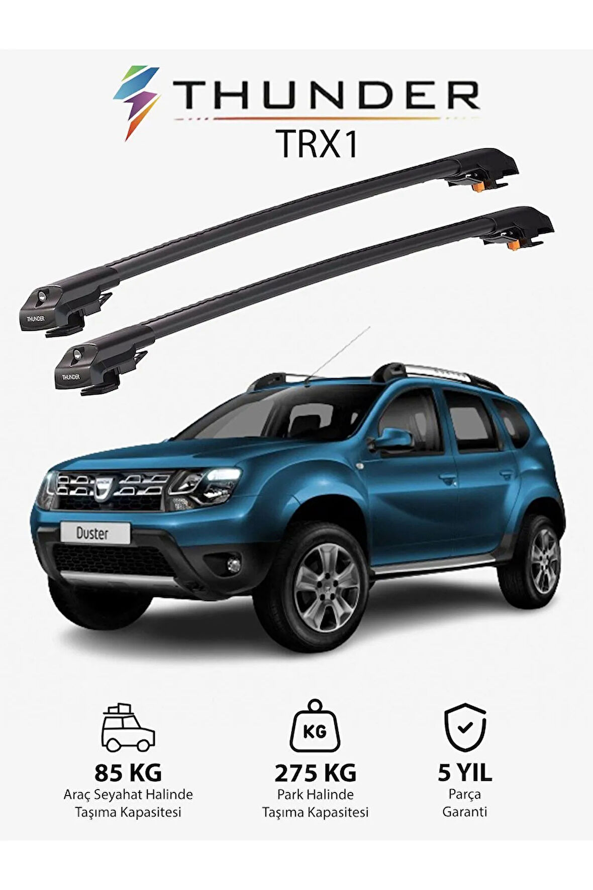 DACIA DUSTER 2014-2017 TRX1 Thunder Carrier Kilitli Ara Atkı Taşıyıcı Tavan Barı Siyah