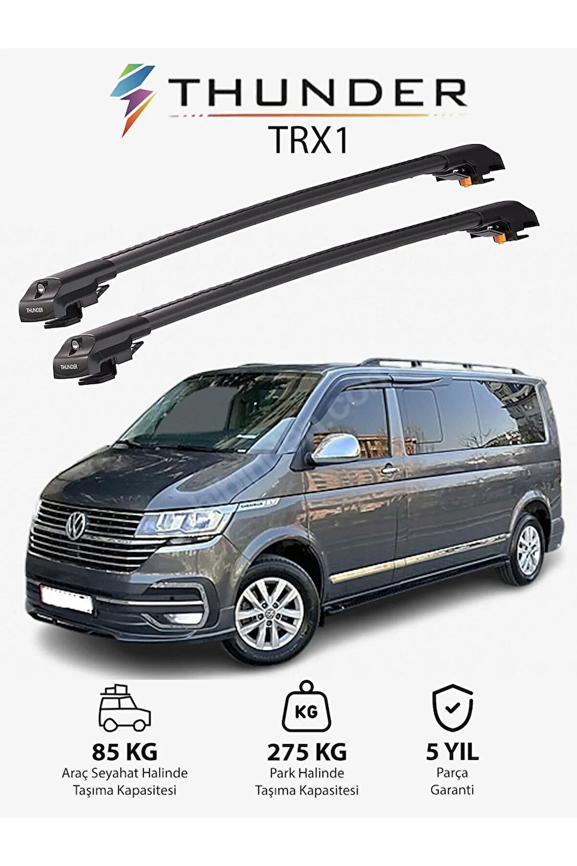 VOLKSWAGEN MULTIVAN 2016-Sonrası TRX1 Thunder Carrier Kilitli Ara Atkı Taşıyıcı Tavan Barı Siyah
