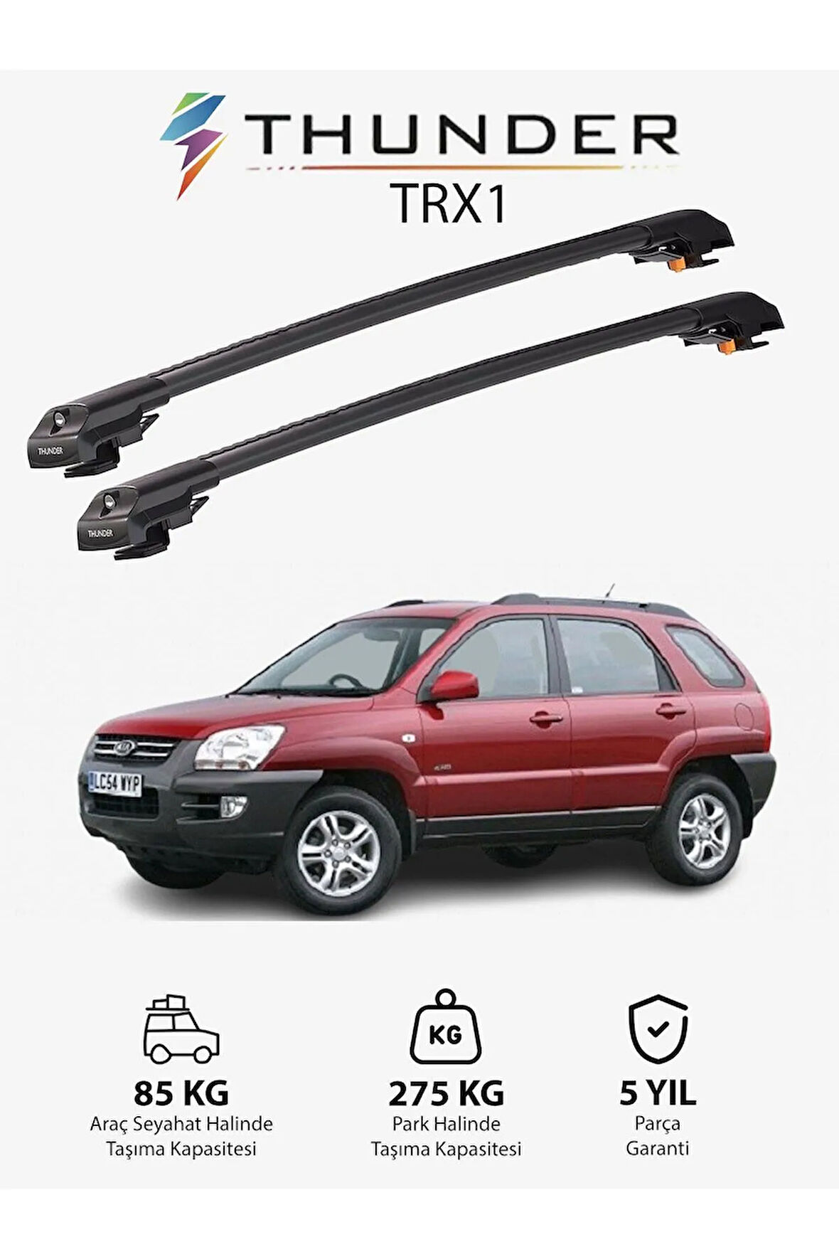 KIA SPORTAGE 2004-2010 TRX1 Thunder Carrier Kilitli Ara Atkı Taşıyıcı Tavan Barı Siyah