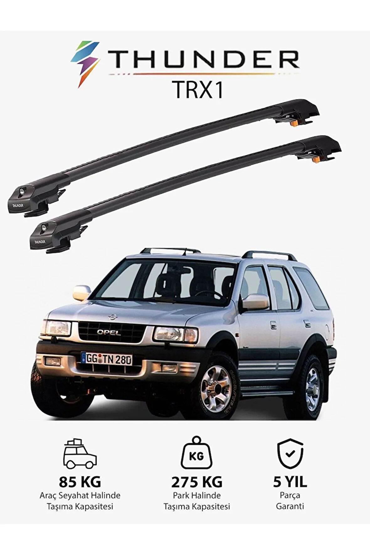 OPEL FRONTERA SPORT 1999-2004 TRX1 Thunder Carrier Kilitli Ara Atkı Taşıyıcı Tavan Barı Siyah