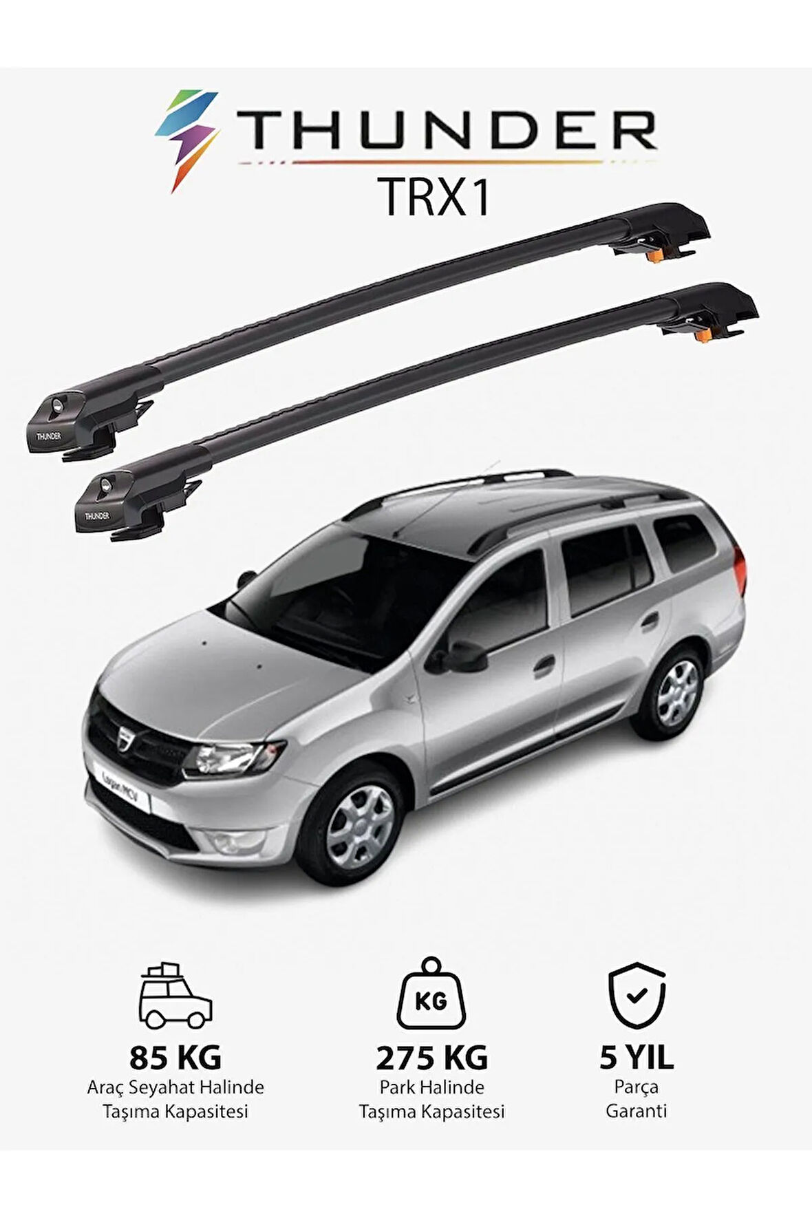 DACIA LOGAN MCV 2013-Sonrası TRX1 Thunder Carrier Kilitli Ara Atkı Taşıyıcı Tavan Barı Siyah