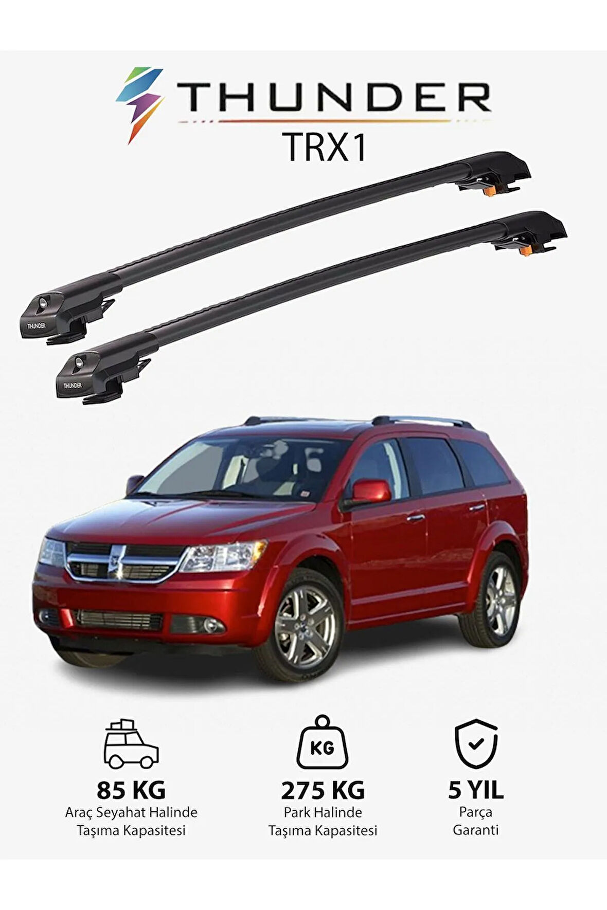 DODGE JOURNEY 2009-Sonrası TRX1 Thunder Carrier Kilitli Ara Atkı Taşıyıcı Tavan Barı Siyah