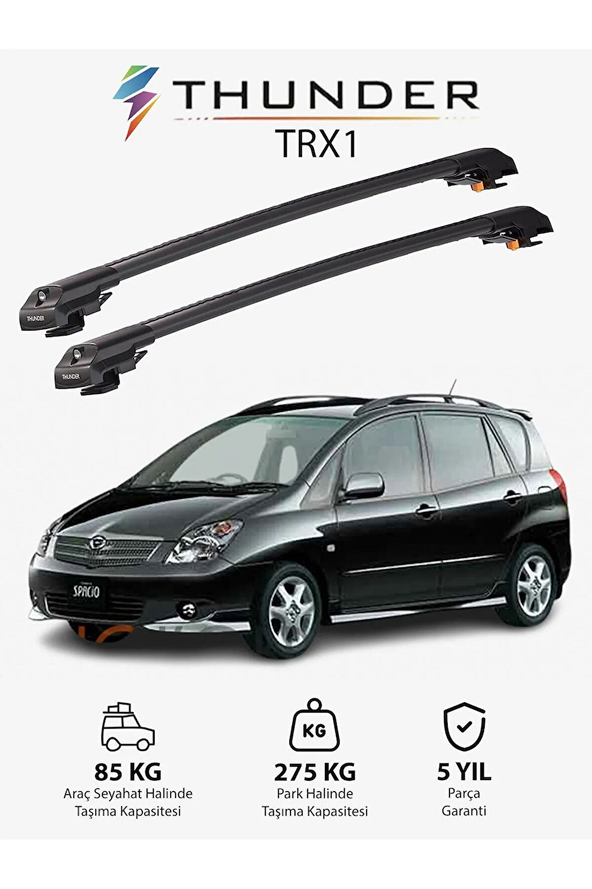 TOYOTA COROLLA SPACIO 2001-2007 TRX1 Thunder Carrier Kilitli Ara Atkı Taşıyıcı Tavan Barı Siyah