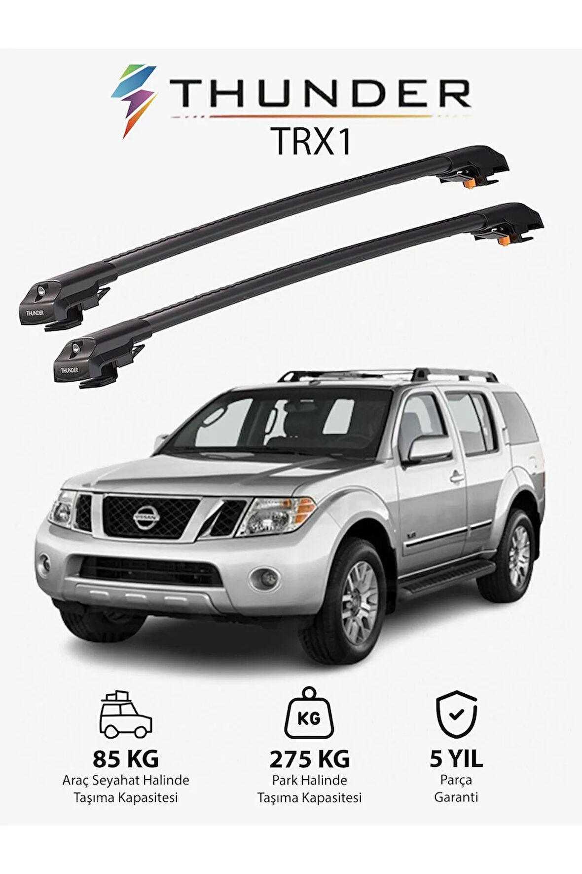 NISSAN PATHFINDER 2005-2012 TRX1 Thunder Carrier Kilitli Ara Atkı Taşıyıcı Tavan Barı Siyah