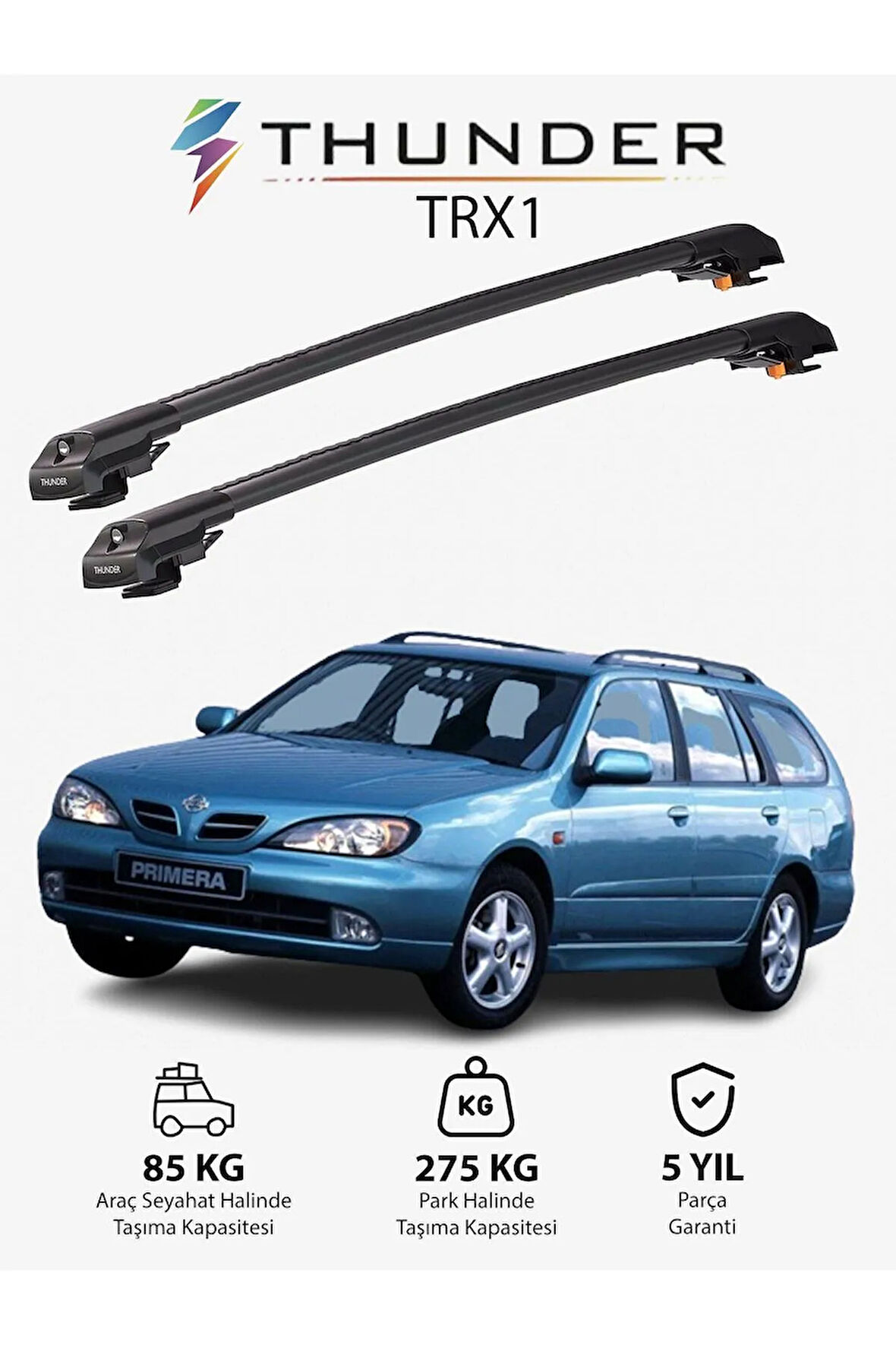 NISSAN PRIMERA 1991-1997 TRX1 Thunder Carrier Kilitli Ara Atkı Taşıyıcı Tavan Barı Siyah