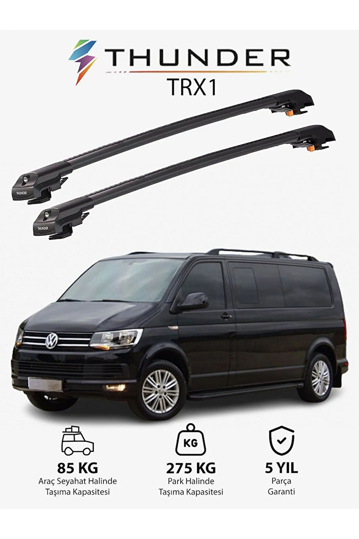VOLKSWAGEN CARAVELLE 2016-Sonrası TRX1 Thunder Carrier Kilitli Ara Atkı Taşıyıcı Tavan Barı Siyah