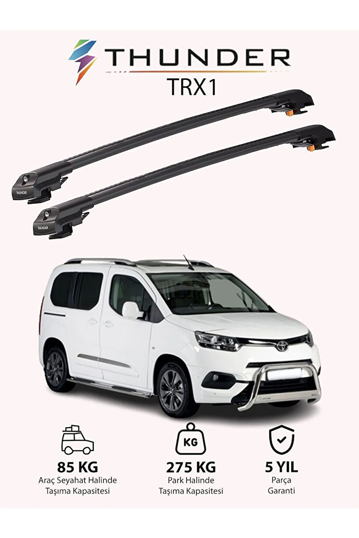 TOYOTA PROACE CITY 2019-Sonrası TRX1 Thunder Carrier Kilitli Ara Atkı Taşıyıcı Tavan Barı Siyah