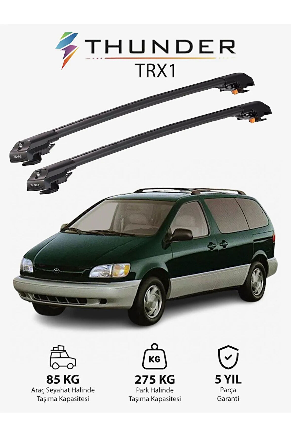 TOYOTA SIENNA 1998-2003 TRX1 Thunder Carrier Kilitli Ara Atkı Taşıyıcı Tavan Barı Siyah