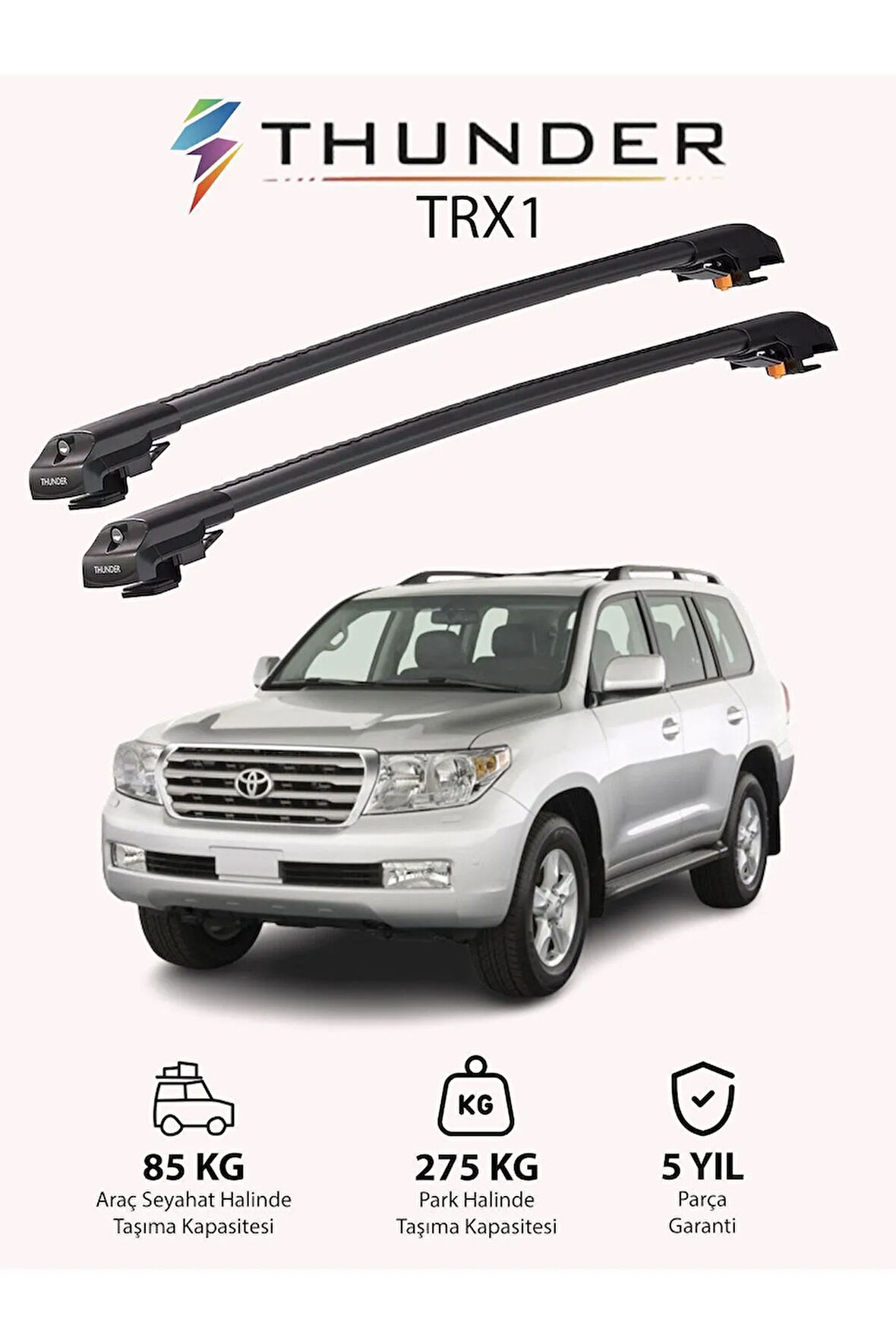 TOYOTA LAND CRUISER 2008-2021 TRX1 Thunder Carrier Kilitli Ara Atkı Taşıyıcı Tavan Barı Siyah