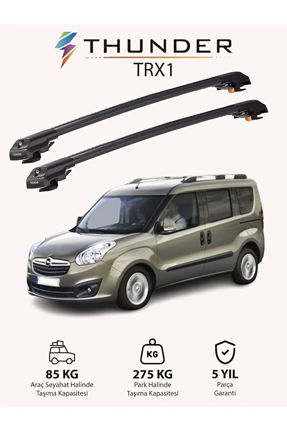 OPEL COMBO D 2012-2018 TRX1 Thunder Carrier Kilitli Ara Atkı Taşıyıcı Tavan Barı Siyah