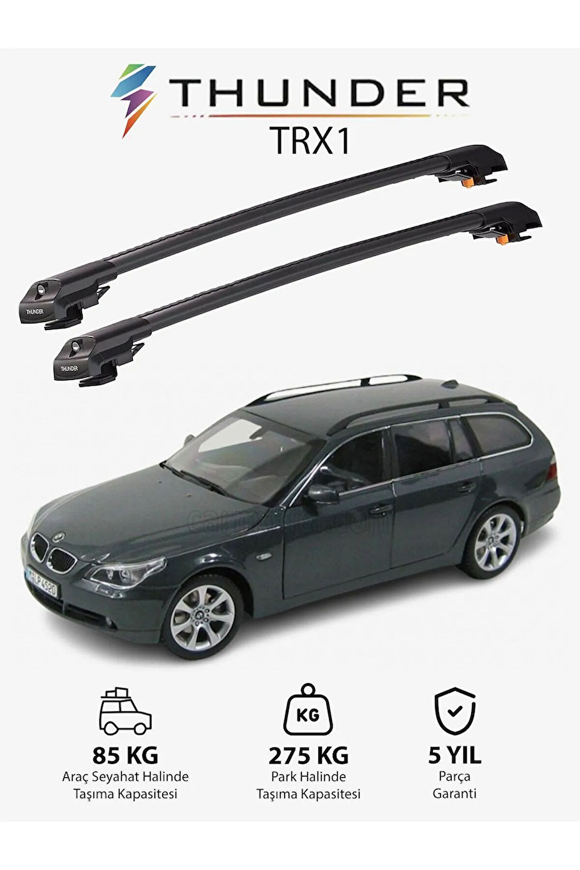 BMW 5 TOURING 2004-2010 TRX1 Thunder Carrier Kilitli Ara Atkı Taşıyıcı Tavan Barı Siyah