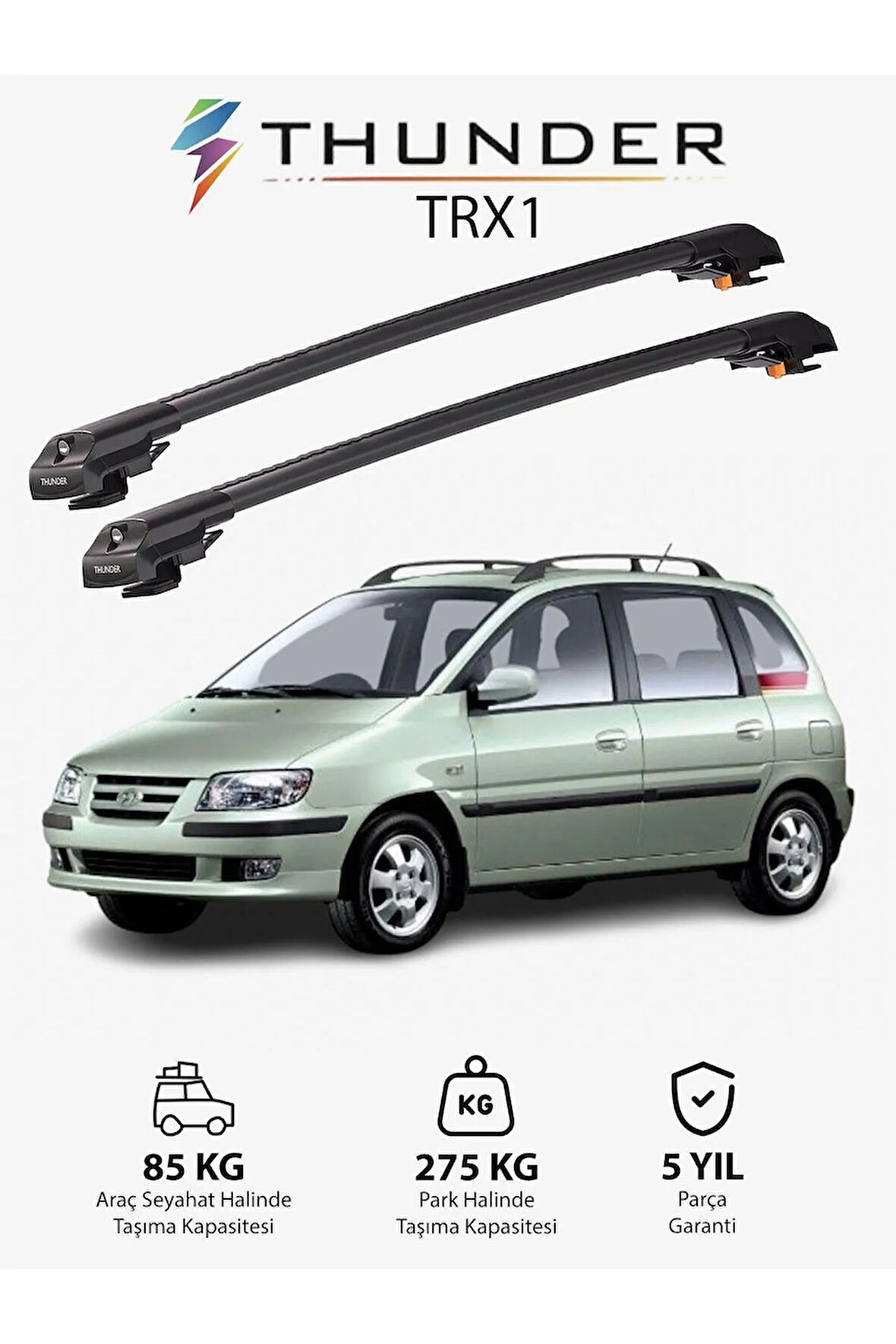 HYUNDAI LAVITA 2001-2010 TRX1 Thunder Carrier Kilitli Ara Atkı Taşıyıcı Tavan Barı Siyah