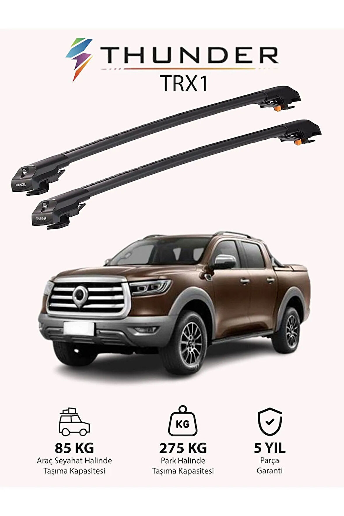 GREAT WALL POE 2019-Sonrası TRX1 Thunder Carrier Kilitli Ara Atkı Taşıyıcı Tavan Barı Siyah