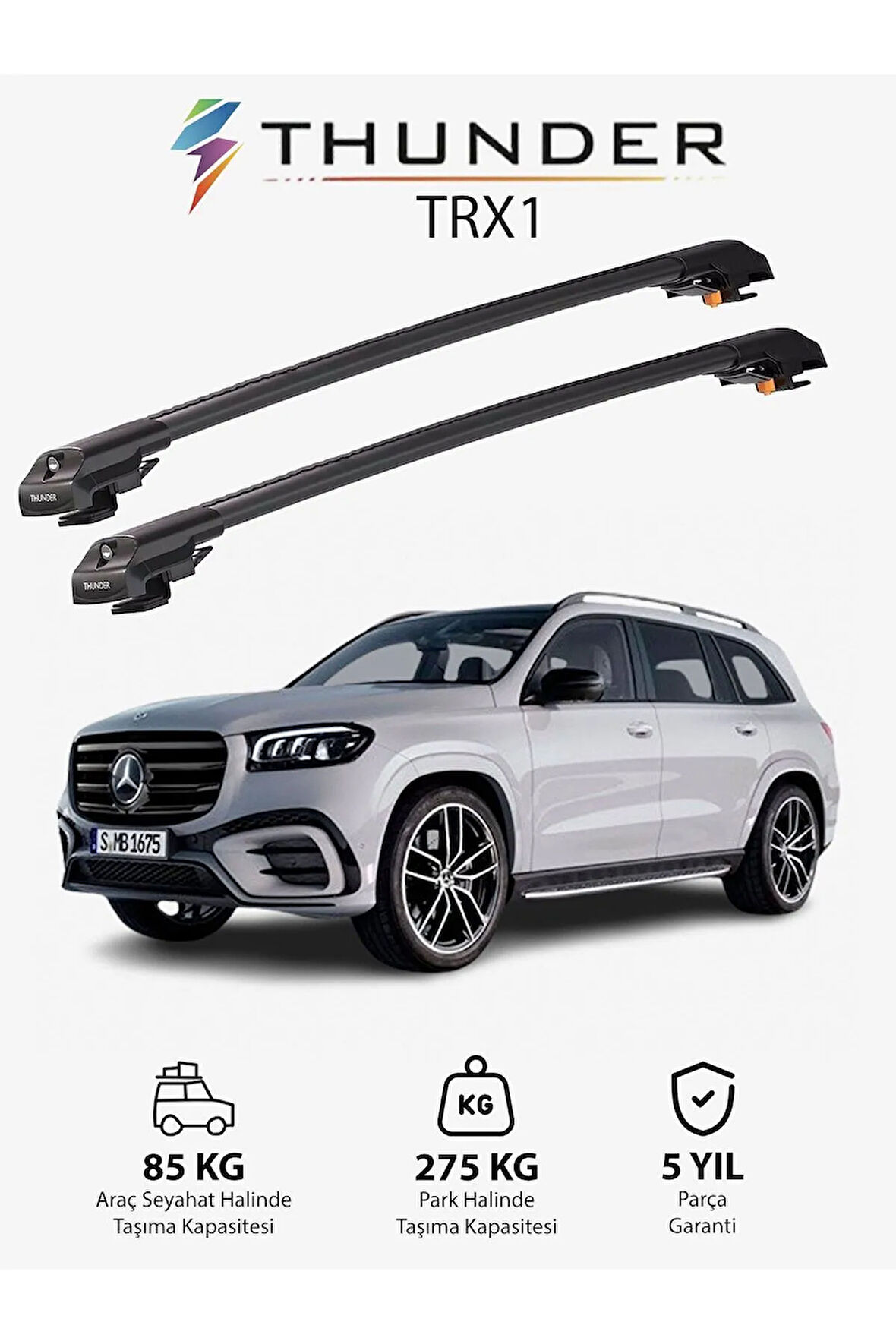 MERCEDES-BENZ GLS-CLASS 2020-Sonrası TRX1 Thunder Carrier Kilitli Ara Atkı Taşıyıcı Tavan Barı Siyah