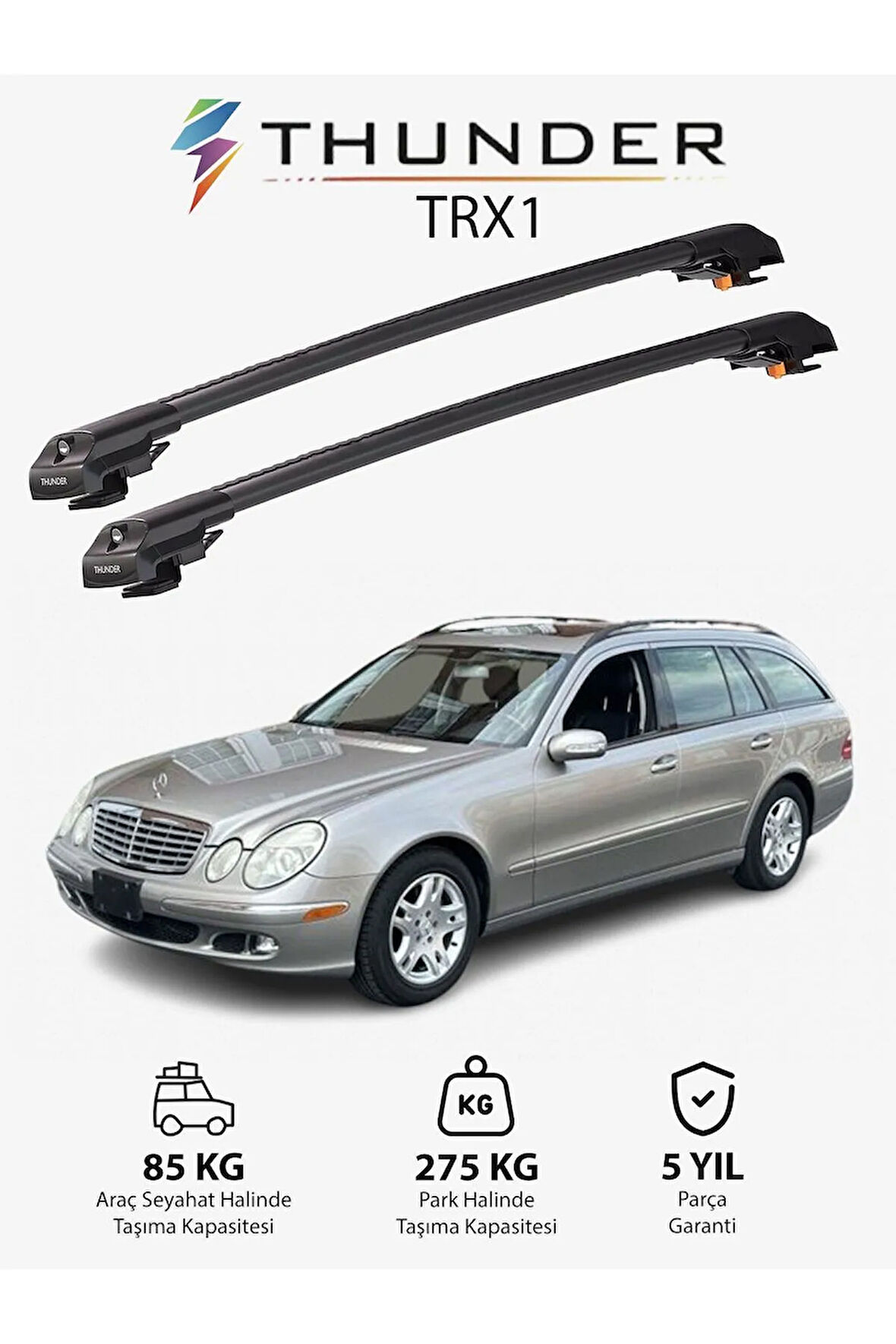 MERCEDES-BENZ E-CLASS 2004-2009 TRX1 Thunder Carrier Kilitli Ara Atkı Taşıyıcı Tavan Barı Siyah