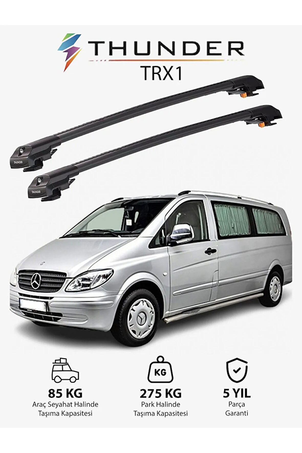 MERCEDES-BENZ VITO 2003-2014 TRX1 Thunder Carrier Kilitli Ara Atkı Taşıyıcı Tavan Barı Siyah