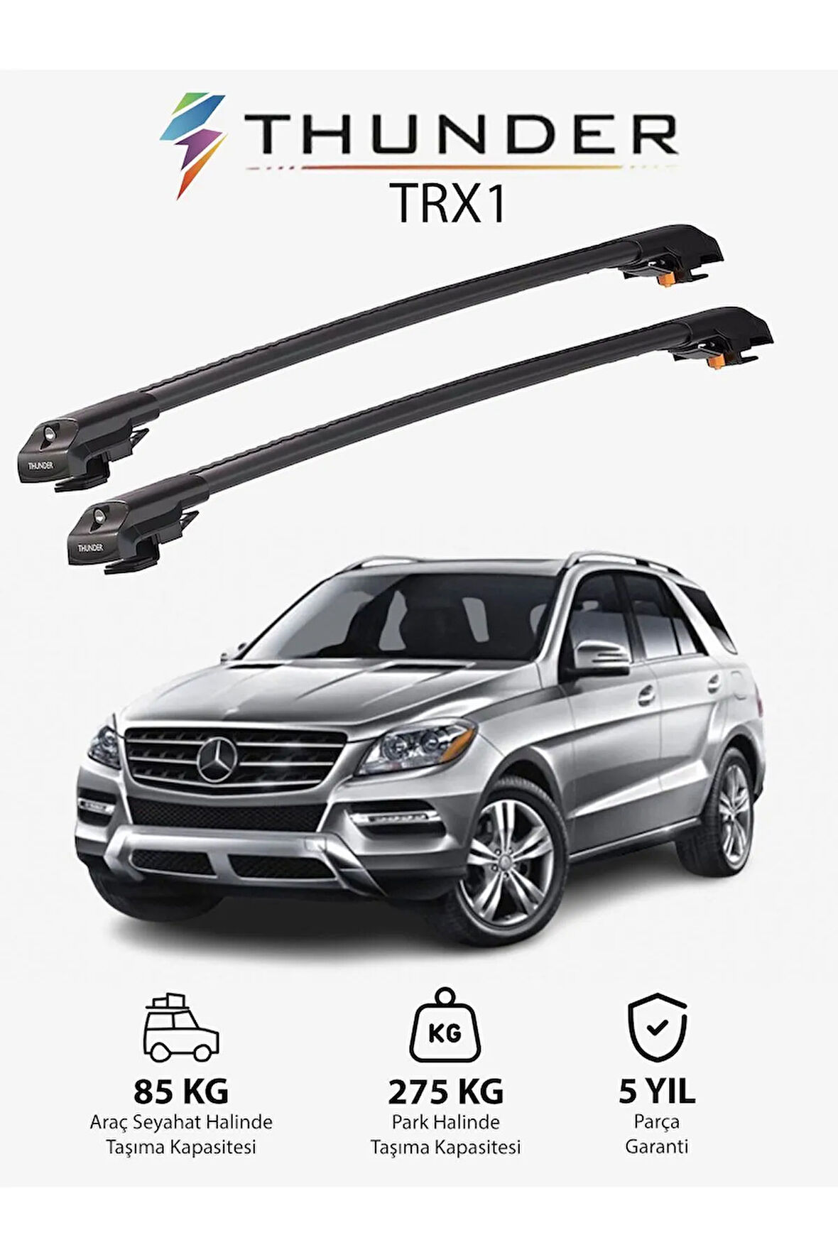 MERCEDES-BENZ M-CLASS 2006-2011 TRX1 Thunder Carrier Kilitli Ara Atkı Taşıyıcı Tavan Barı Siyah