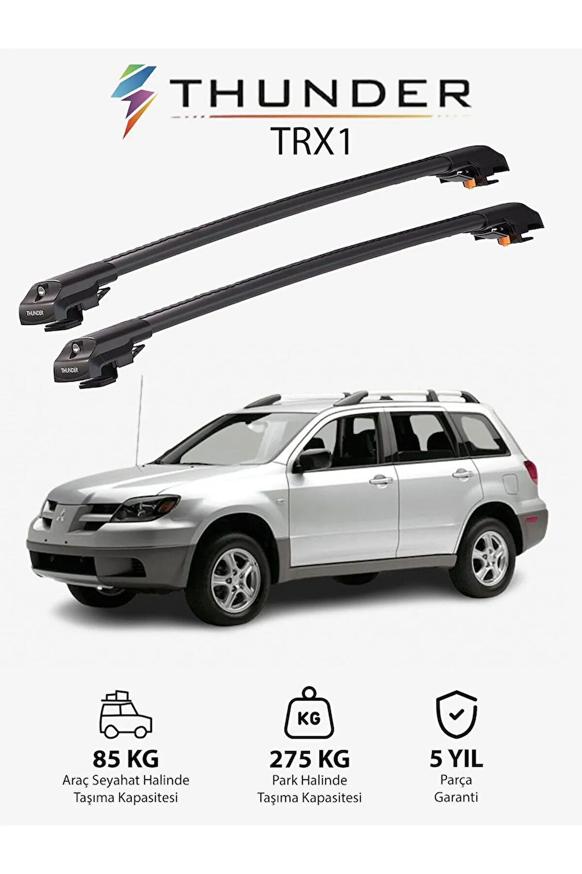 MITSUBISHI OUTLANDER 2003-2006 TRX1 Thunder Carrier Kilitli Ara Atkı Taşıyıcı Tavan Barı Siyah