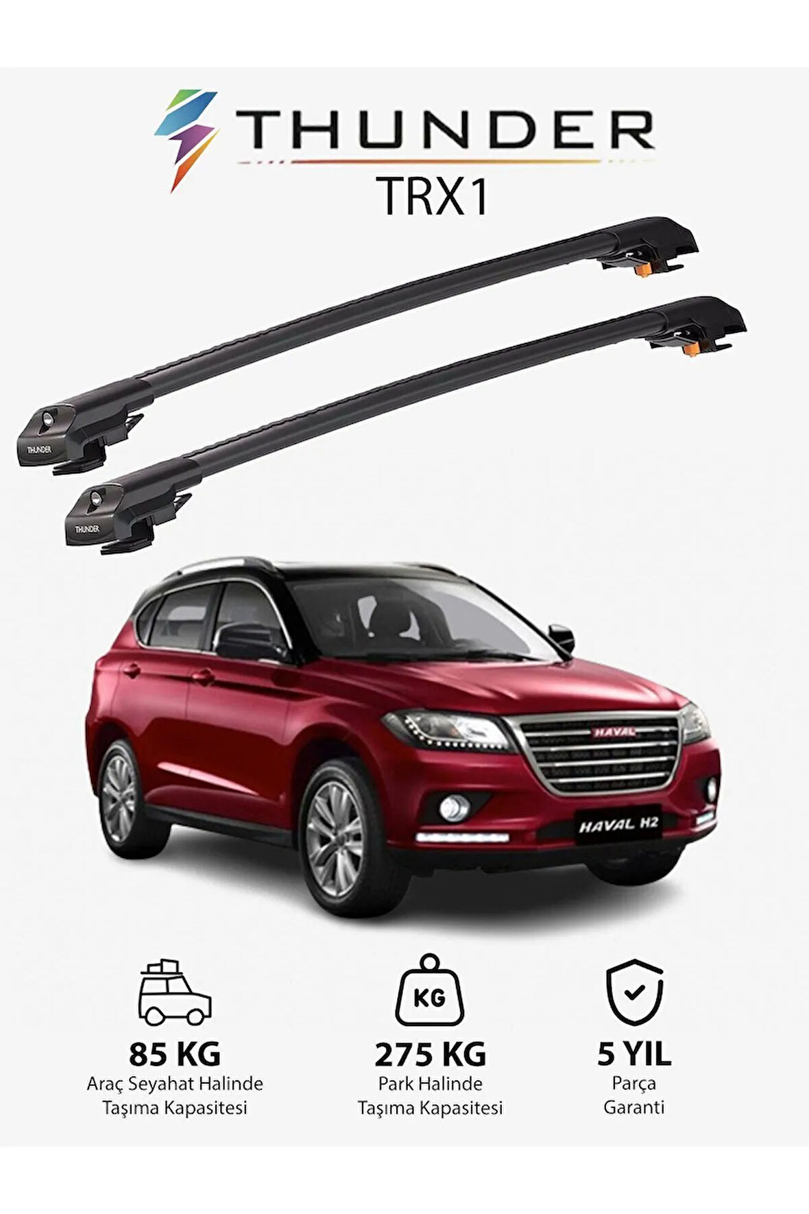 GREAT WALL HAVAL H2 2015-Sonrası TRX1 Thunder Carrier Kilitli Ara Atkı Taşıyıcı Tavan Barı Siyah