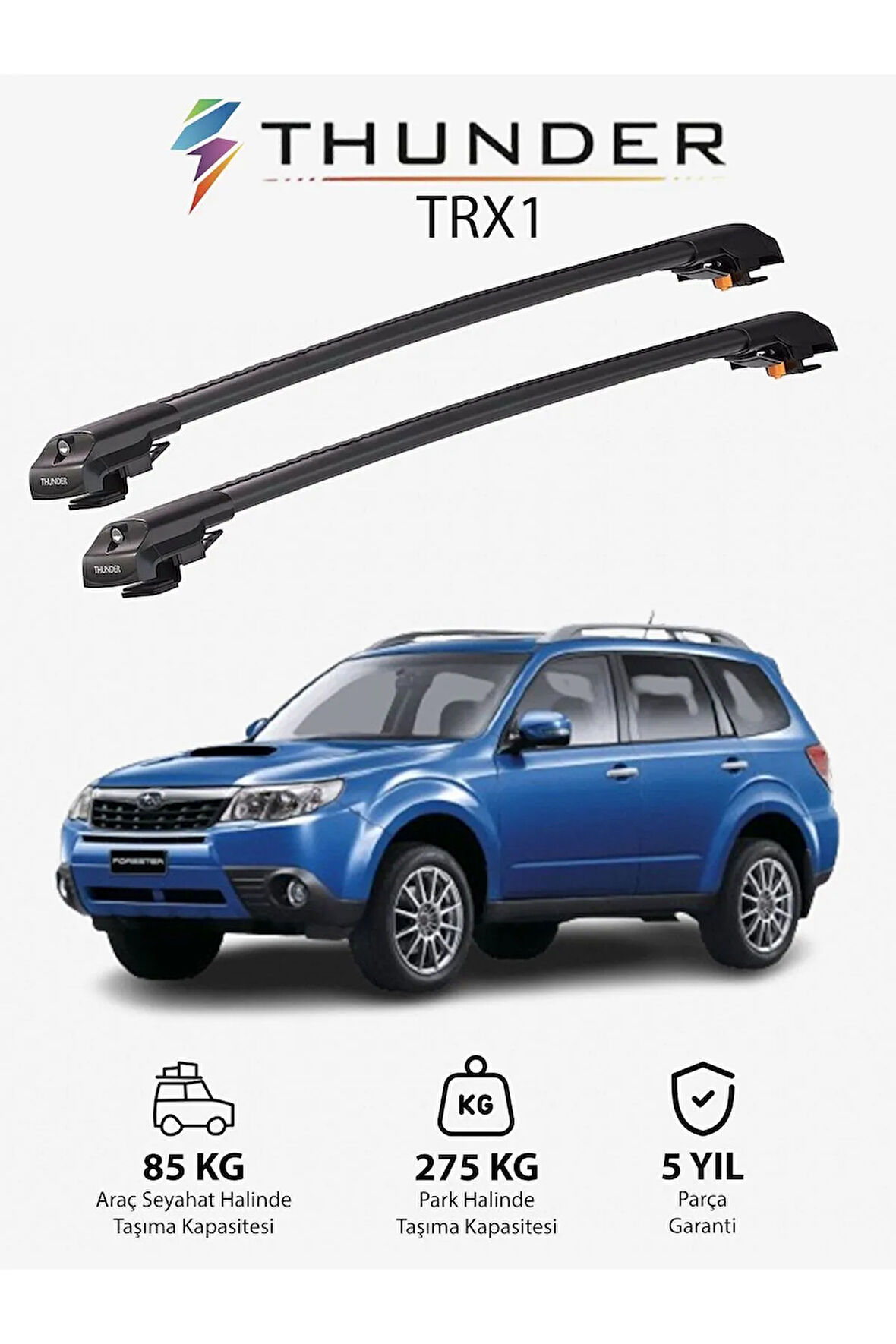 SUBARU FORESTER 2008-2012 TRX1 Thunder Carrier Kilitli Ara Atkı Taşıyıcı Tavan Barı Siyah