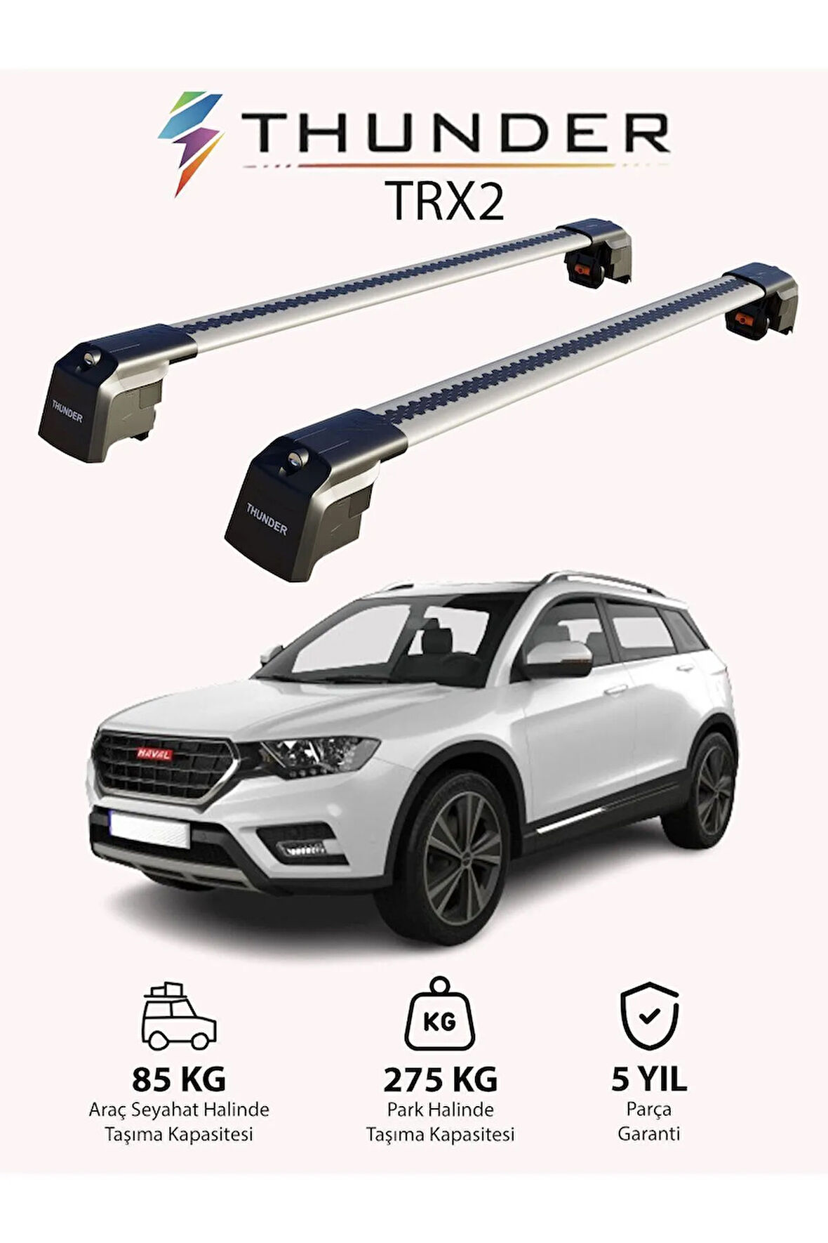 GREAT WALL HAVAL H6 2017-Sonrası TRX2 Thunder Carrier Kilitli Ara Atkı Taşıyıcı Tavan Barı Gri