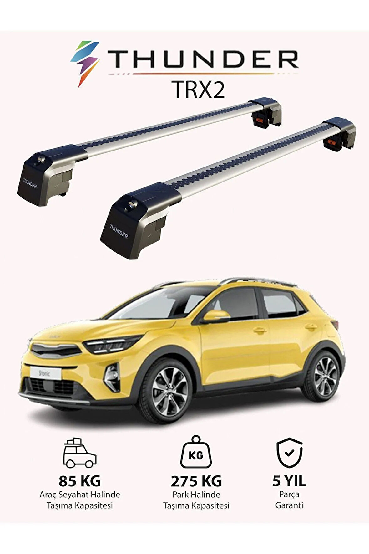 KIA CEED SPORTSWAGON 2019-Sonrası TRX2 Thunder Carrier Kilitli Ara Atkı Taşıyıcı Tavan Barı Gri