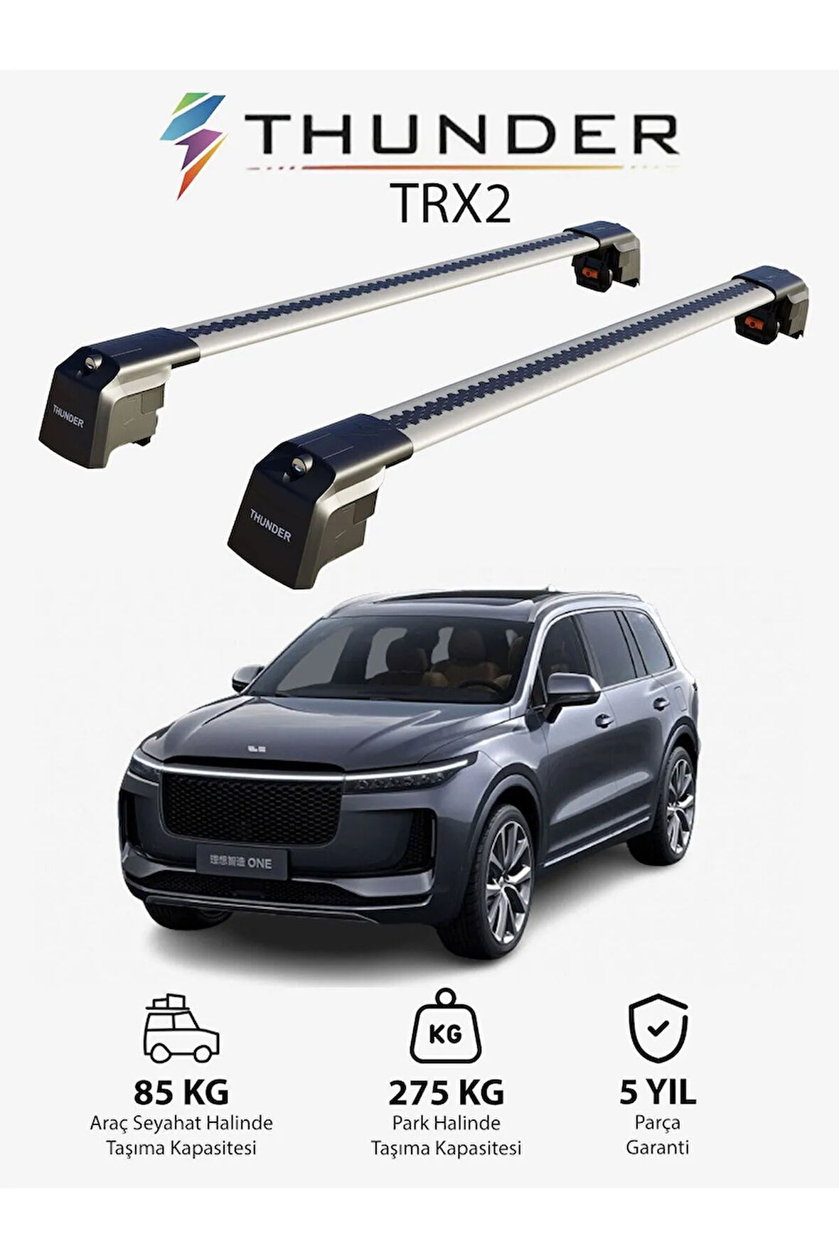 LI XIANG AUTO ONE 2019-2022 TRX2 Thunder Carrier Kilitli Ara Atkı Taşıyıcı Tavan Barı Gri