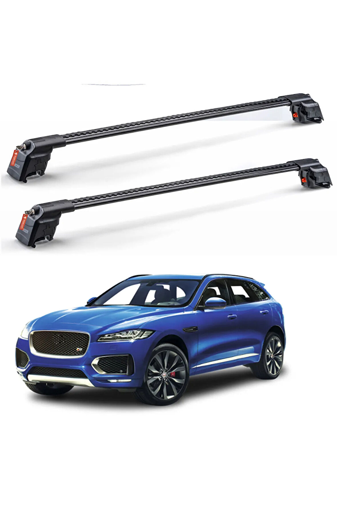 Jaguar F-Pace 2016 - 2025 TRX2 Thunder Carrier Kilitli Ara Atkı Taşıyıcı Tavan Barı Siyah