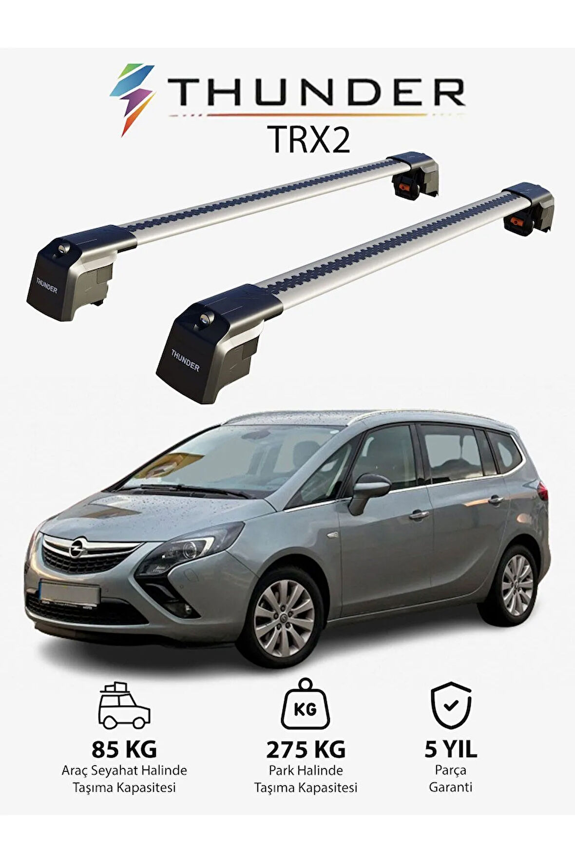 OPEL ZAFIRA FAMILY C 2011-2014 TRX2 Thunder Carrier Kilitli Ara Atkı Taşıyıcı Tavan Barı Siyah