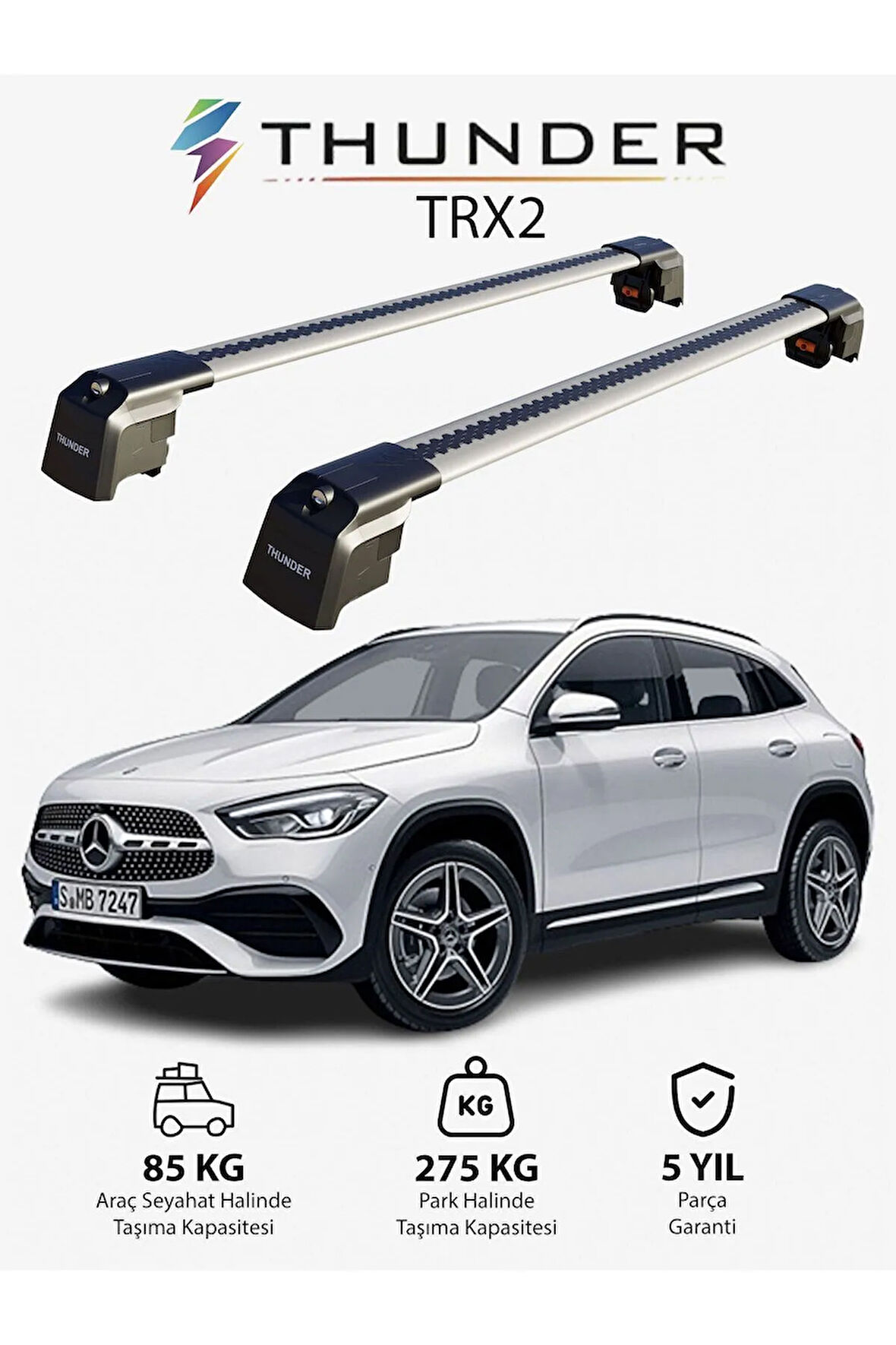 MERCEDES-BENZ GLA-CLASS 2020-Sonrası TRX2 Thunder Carrier Kilitli Ara Atkı Taşıyıcı Tavan Barı Siyah