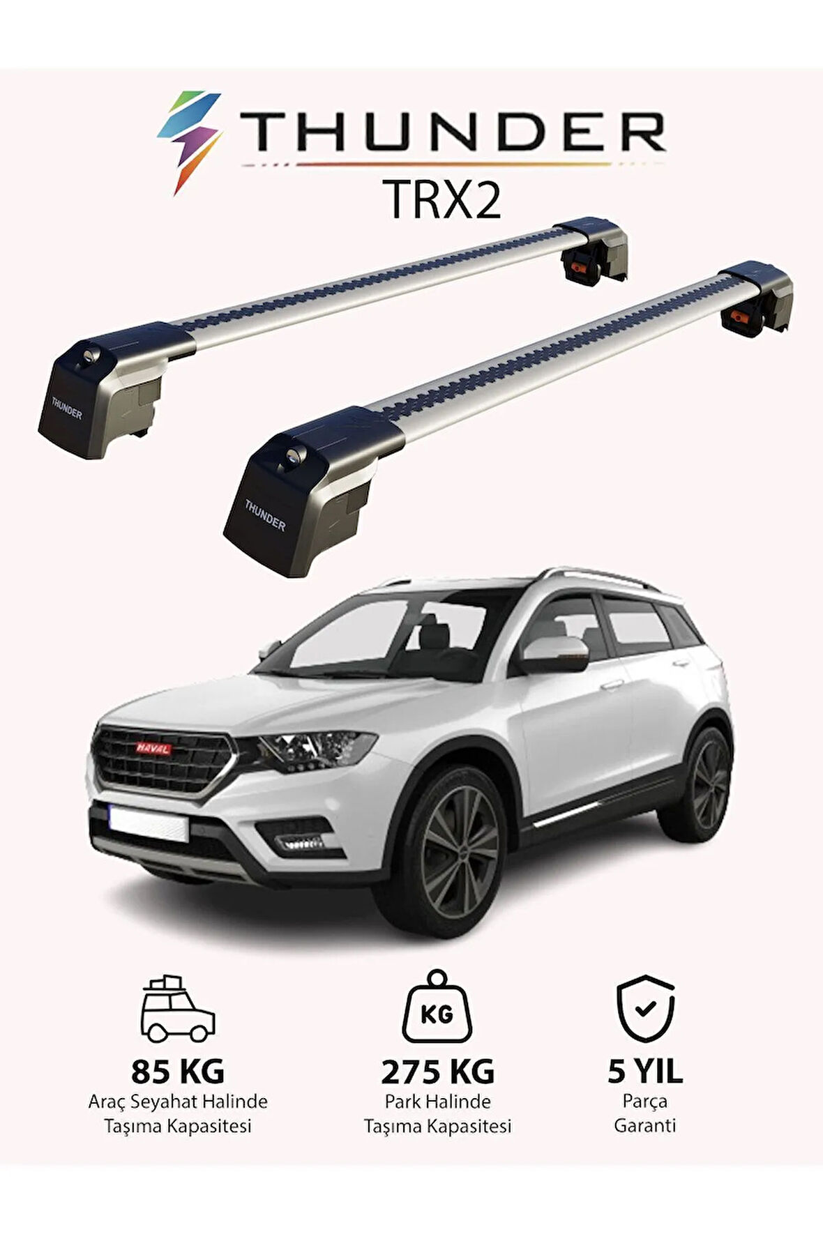 GREAT WALL HAVAL H6 2017-Sonrası TRX2 Thunder Carrier Kilitli Ara Atkı Taşıyıcı Tavan Barı Siyah