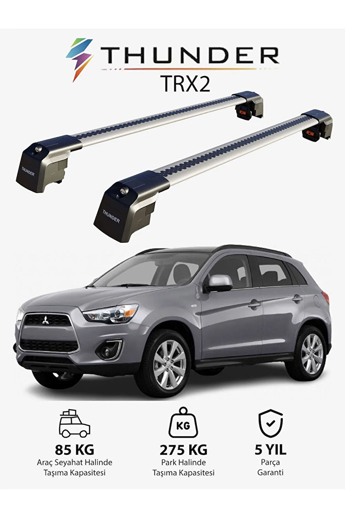 MITSUBISHI OUTLANDER 2013-2021 TRX2 Thunder Carrier Kilitli Ara Atkı Taşıyıcı Tavan Barı Siyah