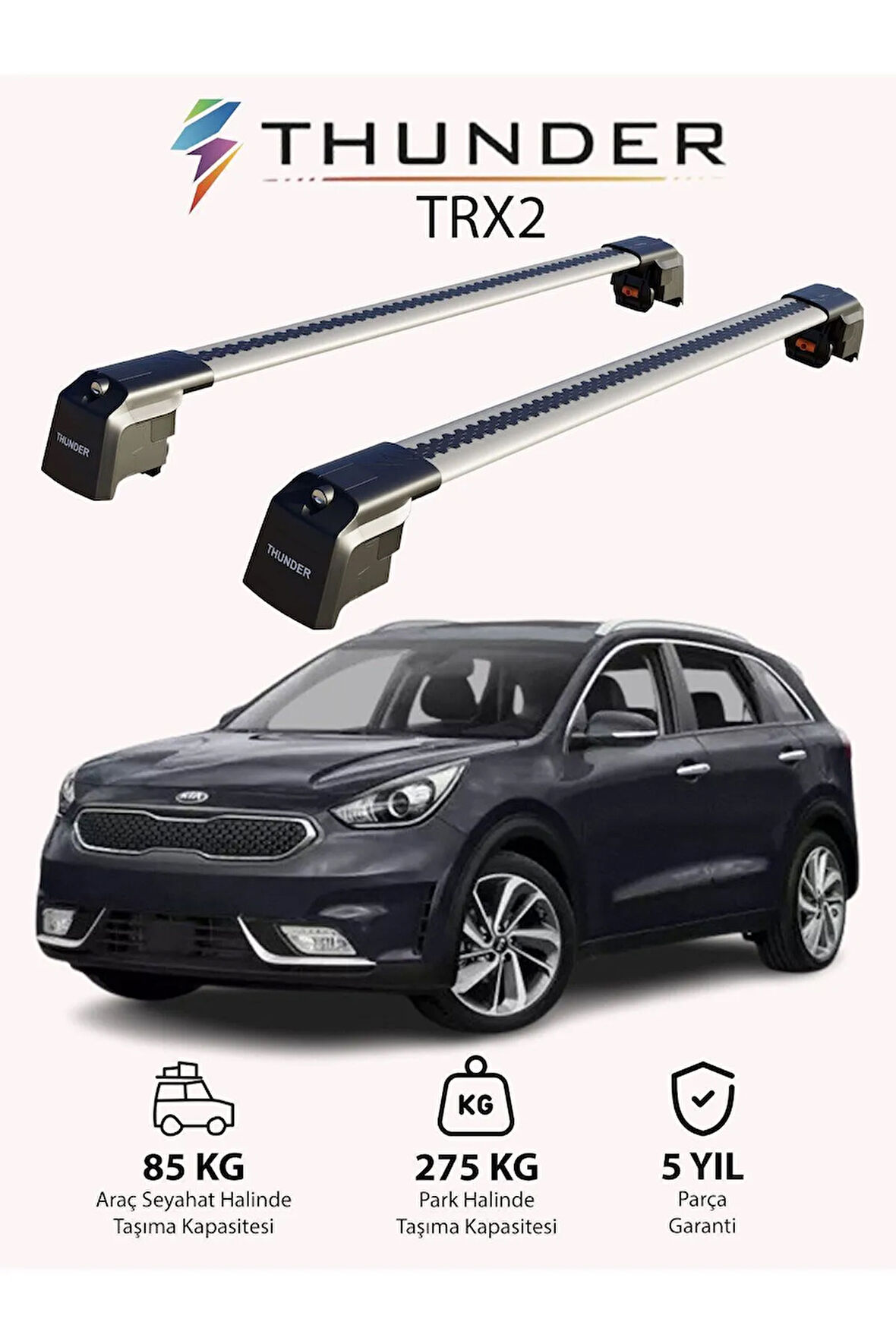 KIA NIRO 2017-2022 TRX2 Thunder Carrier Kilitli Ara Atkı Taşıyıcı Tavan Barı Siyah
