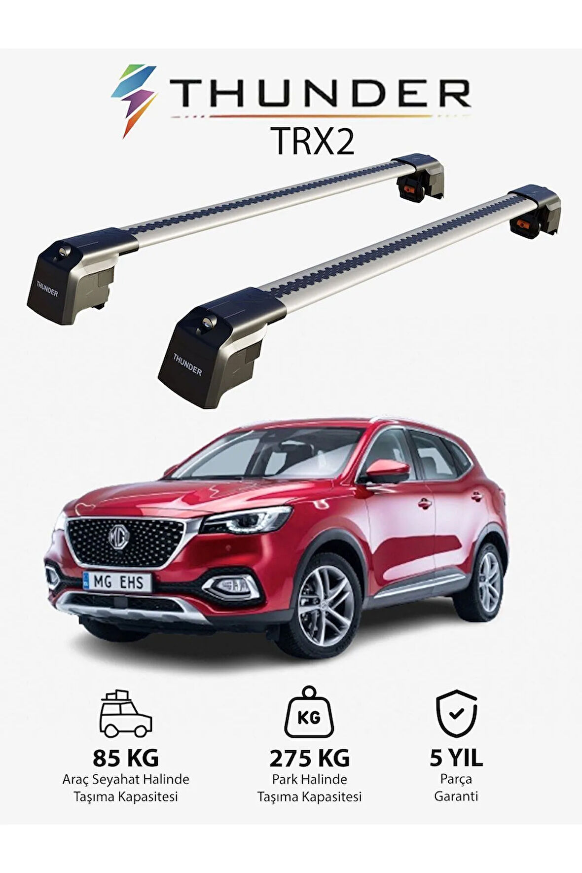 MG EHS 2019-Sonrası TRX2 Thunder Carrier Kilitli Ara Atkı Taşıyıcı Tavan Barı Siyah