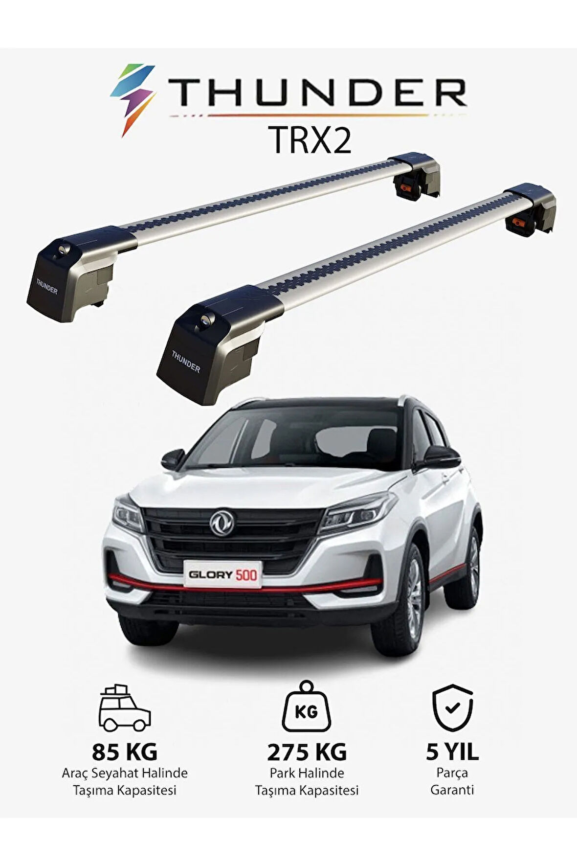 DONGFENG FENGON 500 2020-Sonrası TRX2 Thunder Carrier Kilitli Ara Atkı Taşıyıcı Tavan Barı Siyah